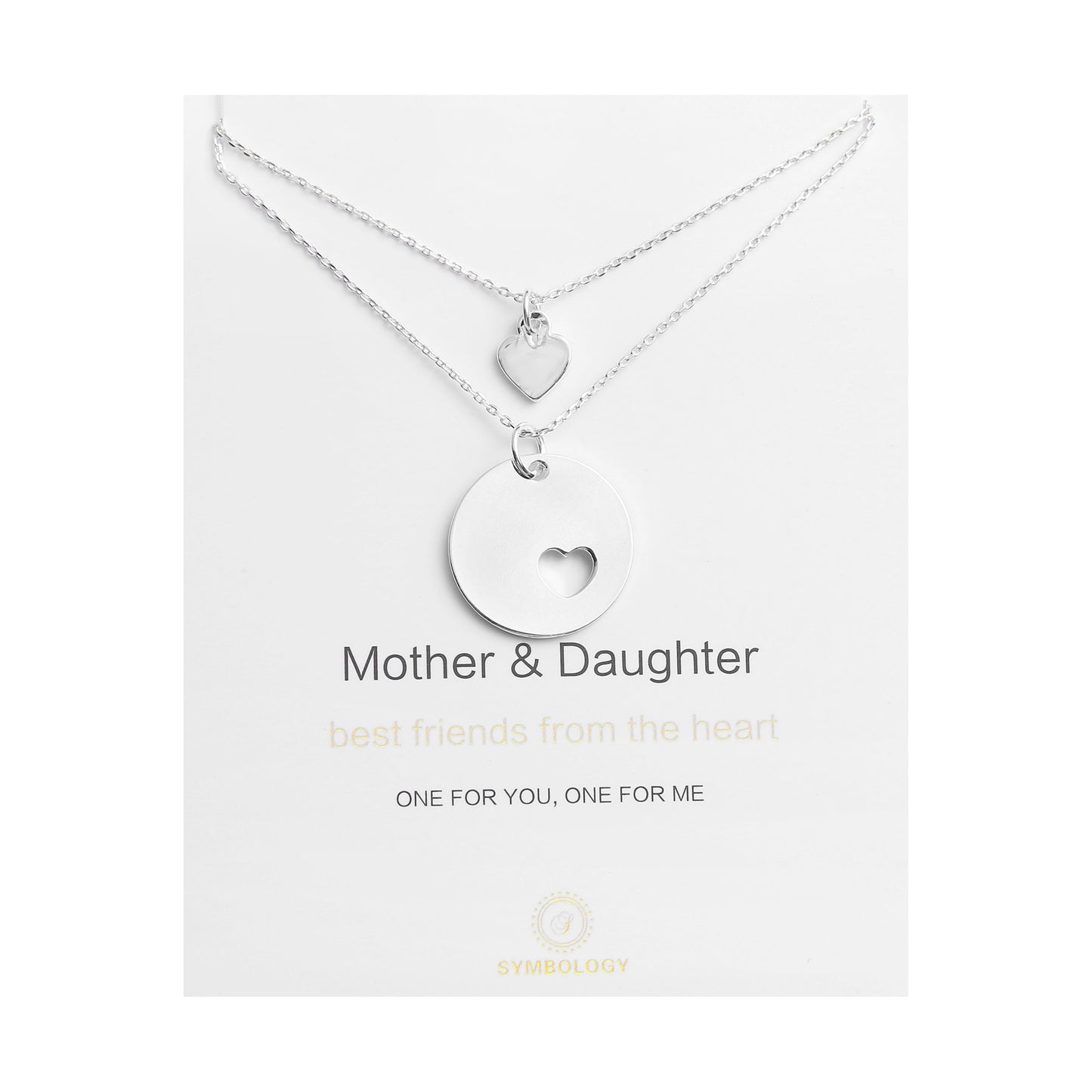 Mother & Daughter Necklace,Due Necklace One for You, One for Me, Silver Asymmetrical pendant charm, Symbology, Symbol Necklace (Gift boxed)