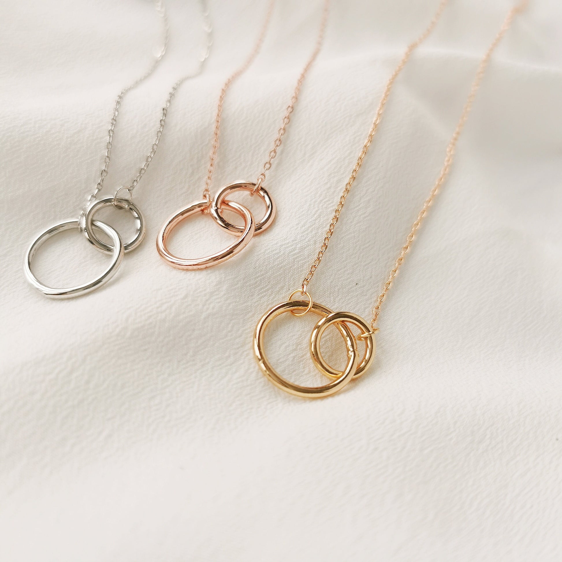 Sterling Silver Double Circle Necklace, 925 Silver Dainty Interlinking Necklace, Gold Minimalist Dainty Necklace, Gift For Her, Granny Gift