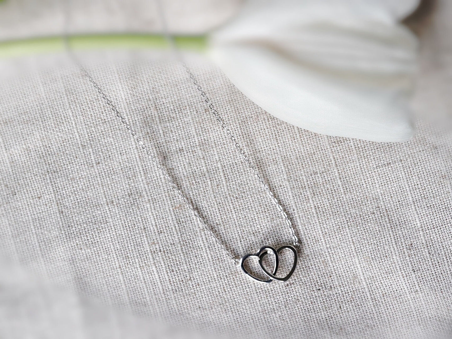 925 Silver Granny Necklace/Sterling Silver Interlinking Love Heart Necklace / Gold Vermeil Floating Necklace / Wedding Gift for Grandmother