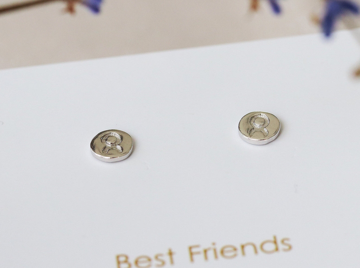 925 Silver Dainty Circle Disc Earrings, Sterling Silver Zodiac Studs, Star Sign Taurus Earrings, Astrology Earrings, Christmas gift for Her