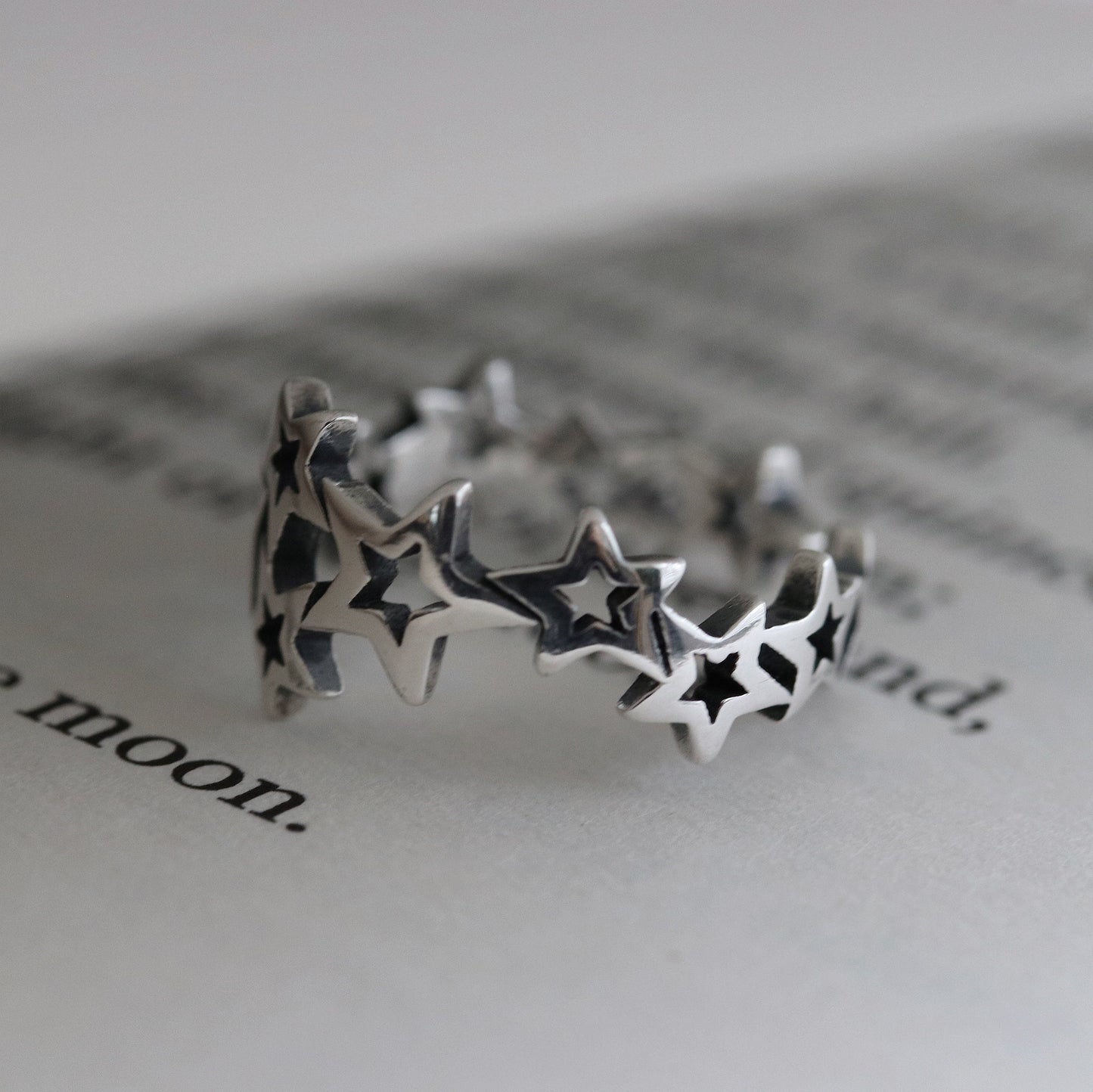 Sterling Silver Star Open Ring, Sterling Silver Stars Stackable Ring , 925 Silver Vintage Statement Ring,Stackable Open Rings, Gift for Her