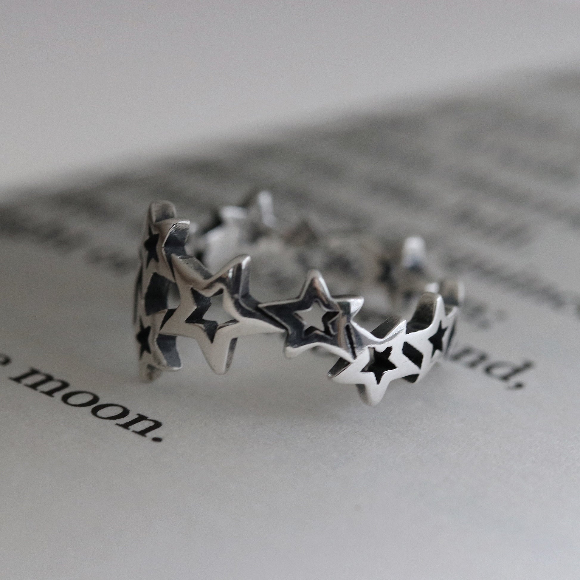 Sterling Silver Star Open Ring, Sterling Silver Stars Stackable Ring , 925 Silver Vintage Statement Ring,Stackable Open Rings, Gift for Her