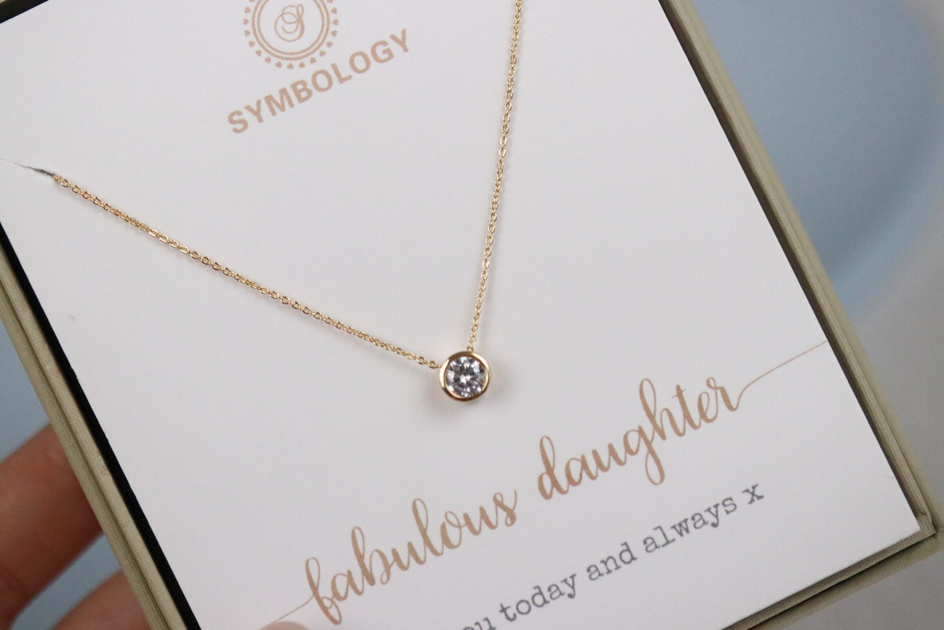 Gold Daughter Necklace Gift, Silver CZ Diamond Shape Necklace, Delicate Dainty Jewellery, Silver ChicPersonalised Necklace for Her