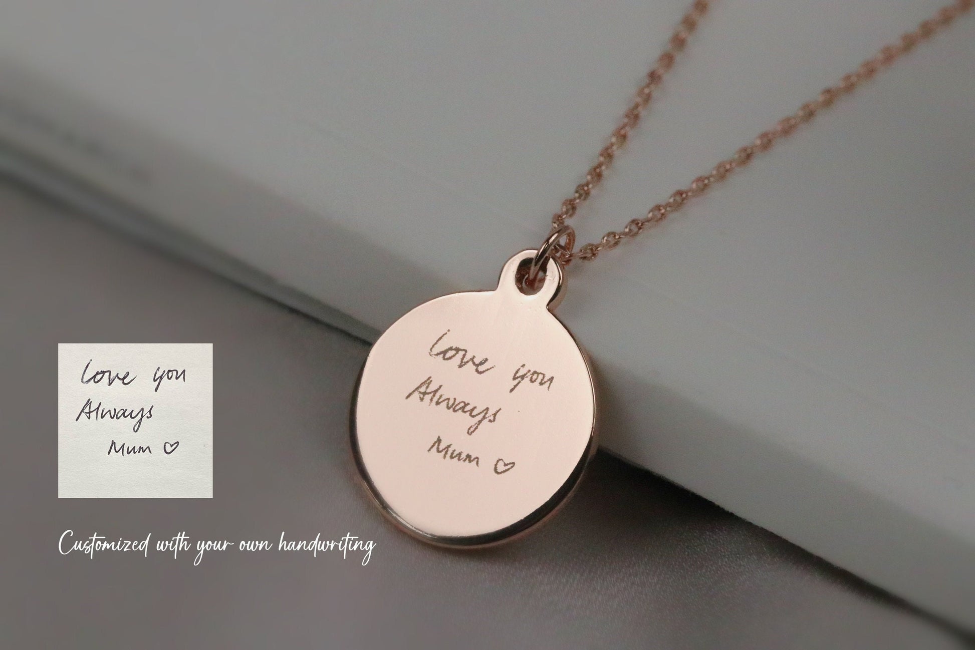 Personalised Necklace, Handwriting Engraving Necklace, Silver Custom Initial Jewellery, Gold Keepsake Necklace, mother's day Gift for Her