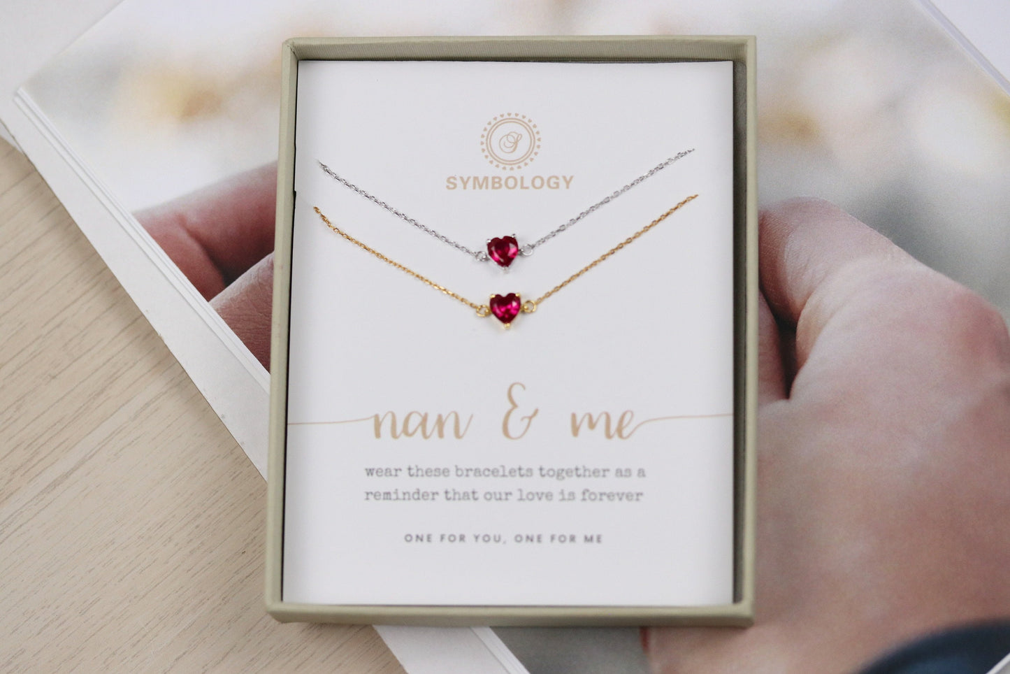 Sister Gift, 925 Silver Ruby Stone Heart Bracelet Set, Minimalist Gold Tiny Bracelet, ,Silver July Birthstone Bracelet, mother's day gift