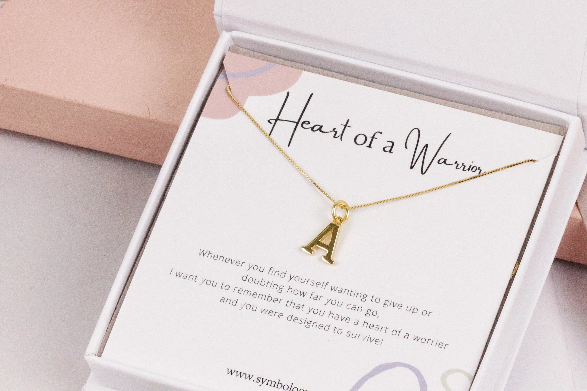 Gold Warrior Gift Necklace, Strength of a Fighter. Hardship Strength Keepsake Gift for Her Encouragement, Words of Wisdom, Initial Necklace