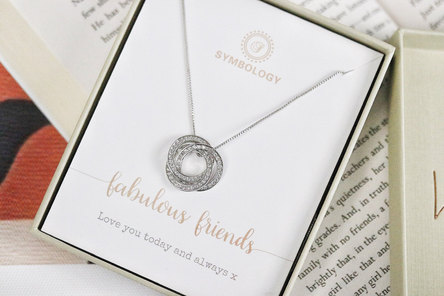 Waterproof Russian Ring CZ Necklace, Interlocking Circle Necklace, Interlinked Ring Necklace, Best Bestie Gift for Her, Minimalist Jellwery