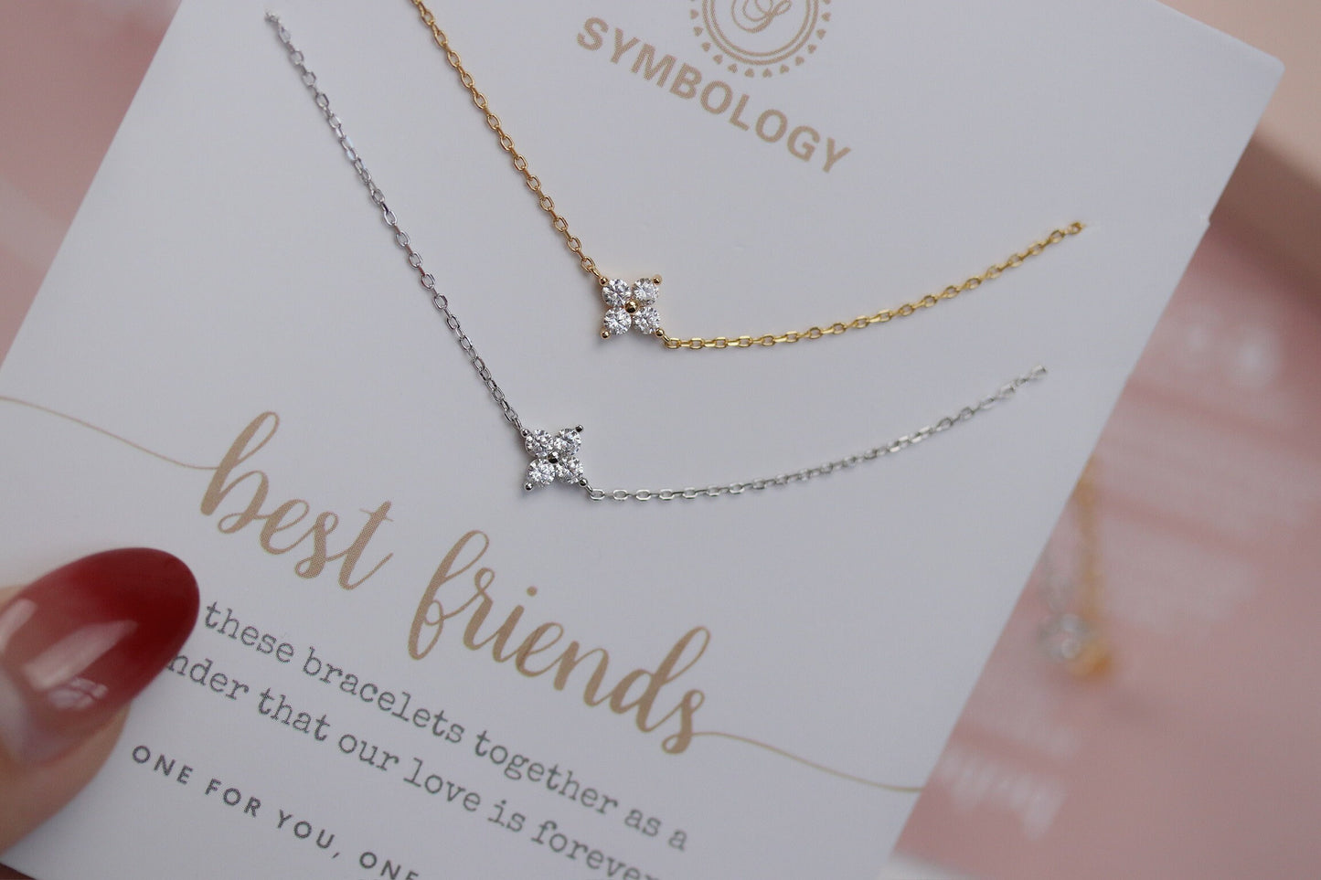 Mother Daugther Gift, Gold Four Leaf Clover Bracelet Set for Mum, Minimalist 925 Silver Tiny Bracelet, Christmas Gift for Her, Personalised