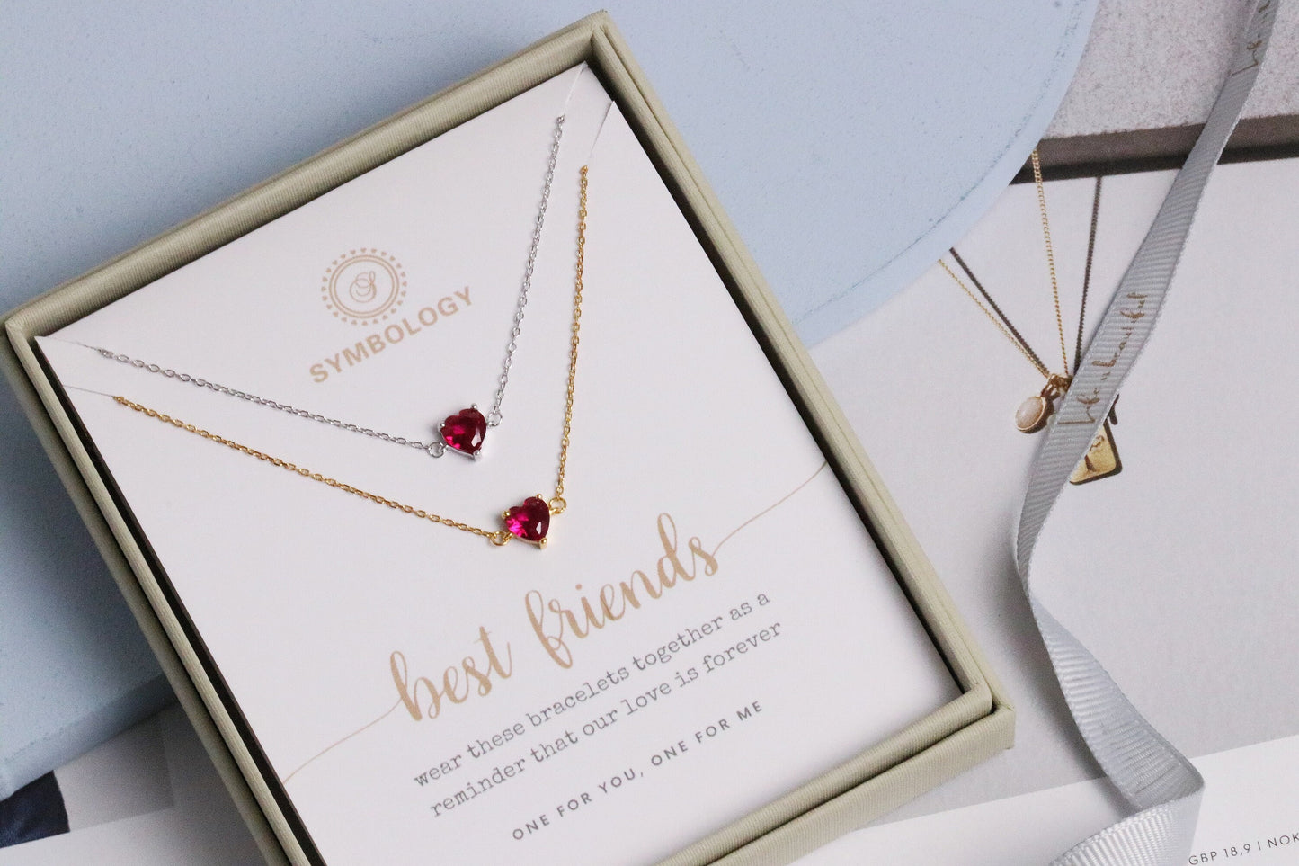 Best Friend Gift, 925 Silver Ruby Stone Heart Bracelet Set, Minimalist Tiny Stacking Bracelet, July Birthstone Gift, Mother's Day Gift