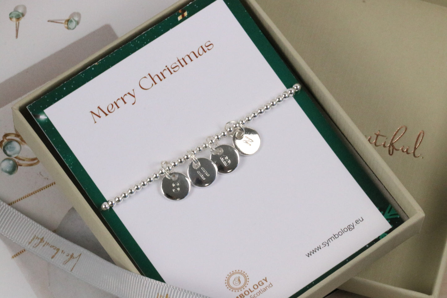 Mother's Day Gift for Her, Silver Beaded Elastic Initial Bracelet, Personalised Bracelet, Sentimental Gift, Silver Stretch Alphabet Bracelet
