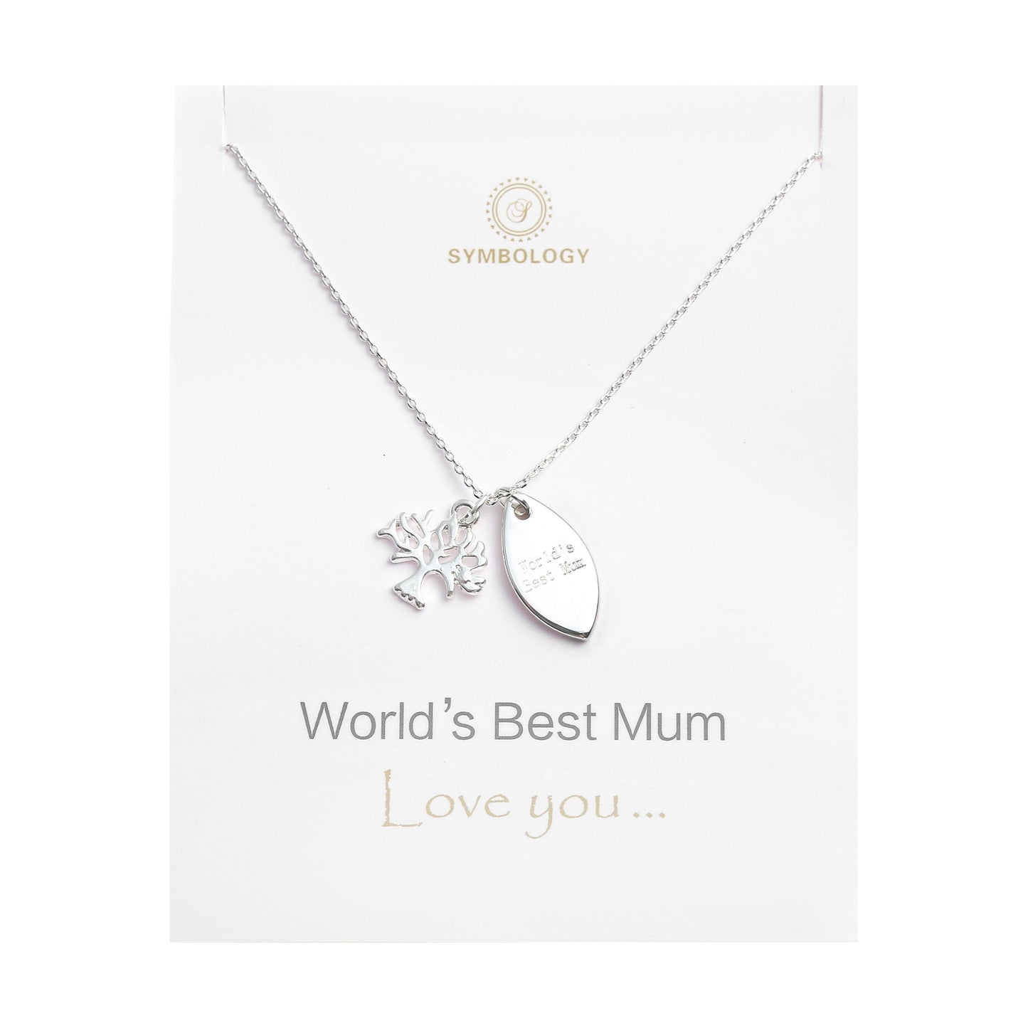 World's Best Mum Necklace, Silver Tree of Life Pendant Charm, Symbology, Symbol Necklace, Mother's Gift, Mother&Daughter, Family(Gift boxed)
