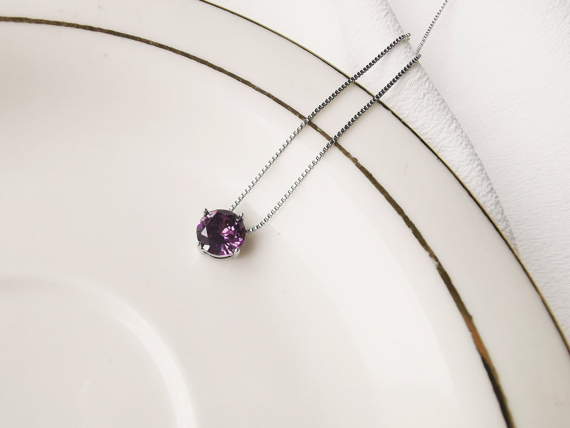 February Birthstone Necklace, White Gold Plated, Amethyst Crystal Pendant Handcrafted with Swarovski® Crystals, Christmas Gift For Her