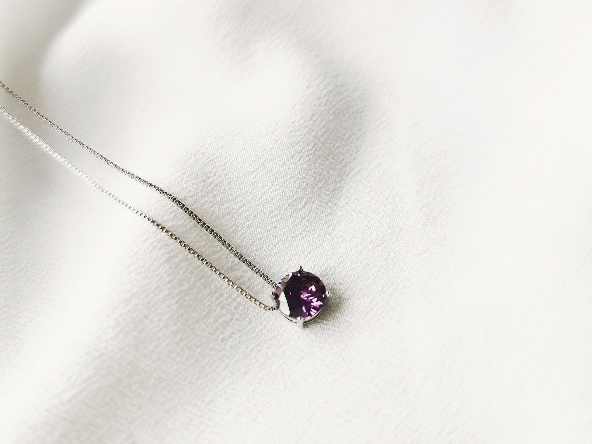 February Birthstone Necklace, White Gold Plated, Amethyst Crystal Pendant Handcrafted with Swarovski® Crystals, Christmas Gift For Her