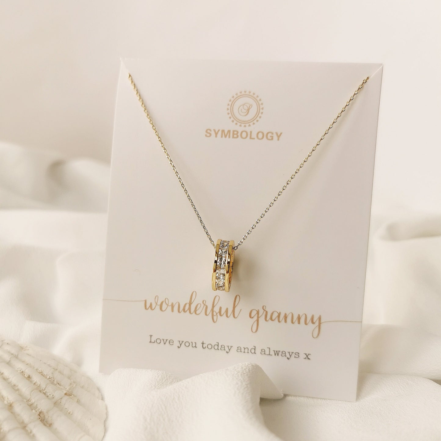 Wonderful Granny Gold Sparkly Necklace /CZ Crystal Love Heart Necklace /Mother's Day Family Gift For Grandmother with Gift Box /Gift for Her