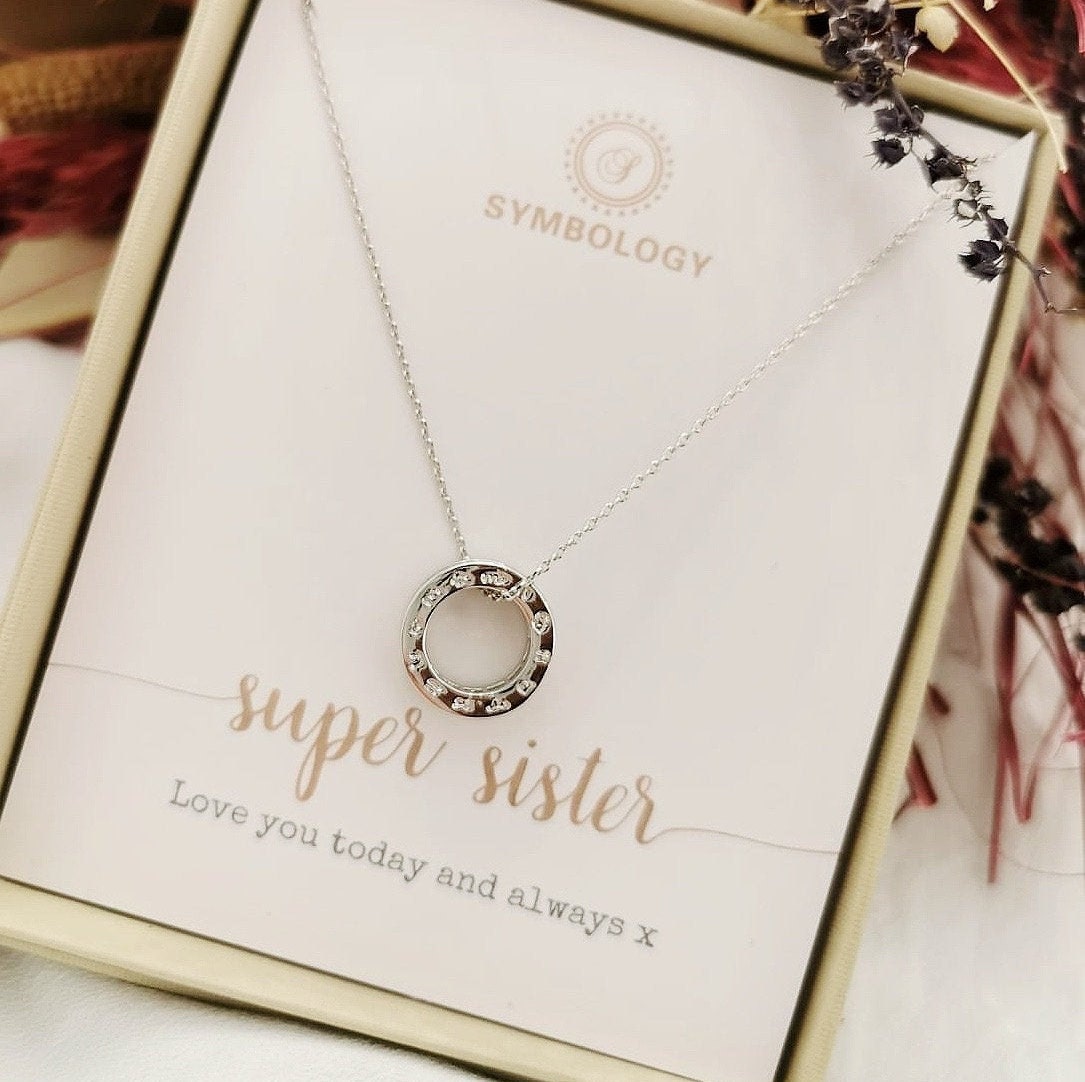 Sister Gift Necklace, Open Circle Charm Necklace in Silver / Rose Gold / Gold, Best Sister Gift/ Little Sister Big Sister Birthday Gift