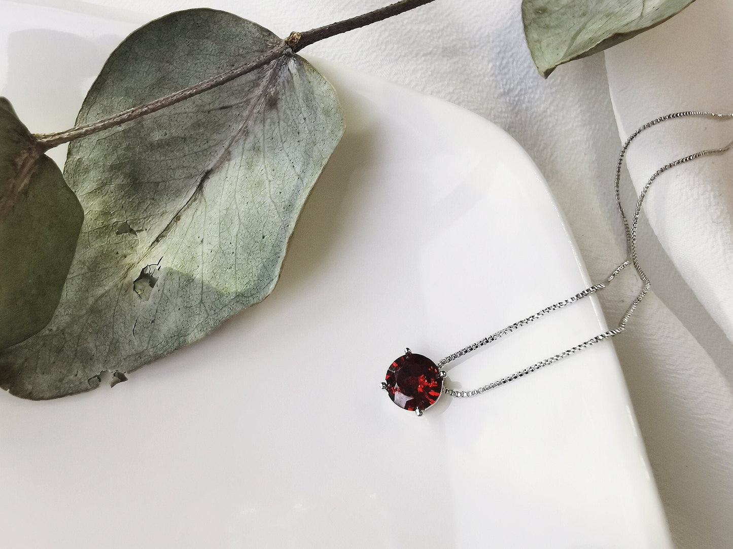 January Birthstone Necklace / 18K White Gold Plated Garnet Crystal Pendant Handcrafted with Swarovski® Crystals / Valentines Gift For Her