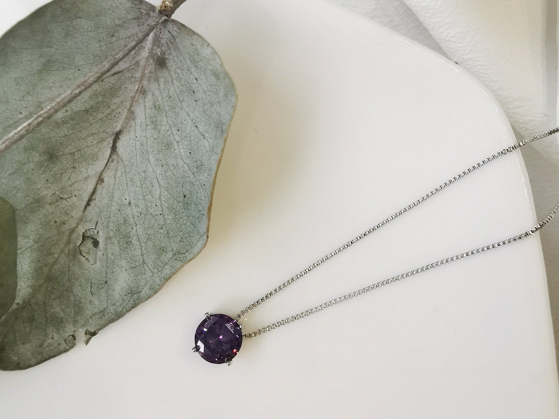 February Birthstone Necklace, White Gold Plated, Amethyst Crystal Pendant Handcrafted with Swarovski® Crystals, Christmas Gift For Her