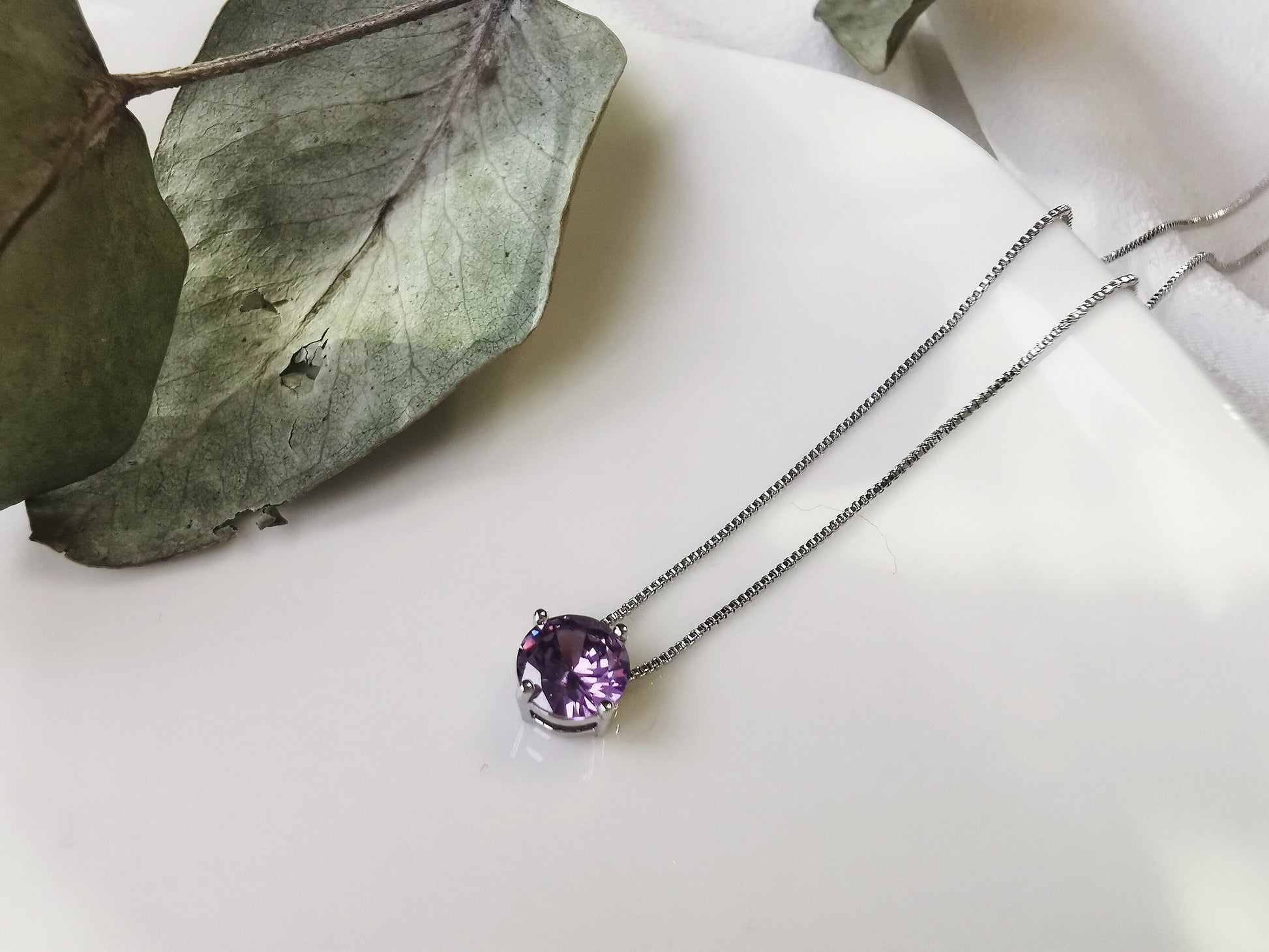 February Birthstone Necklace, White Gold Plated, Amethyst Crystal Pendant Handcrafted with Swarovski® Crystals, Christmas Gift For Her