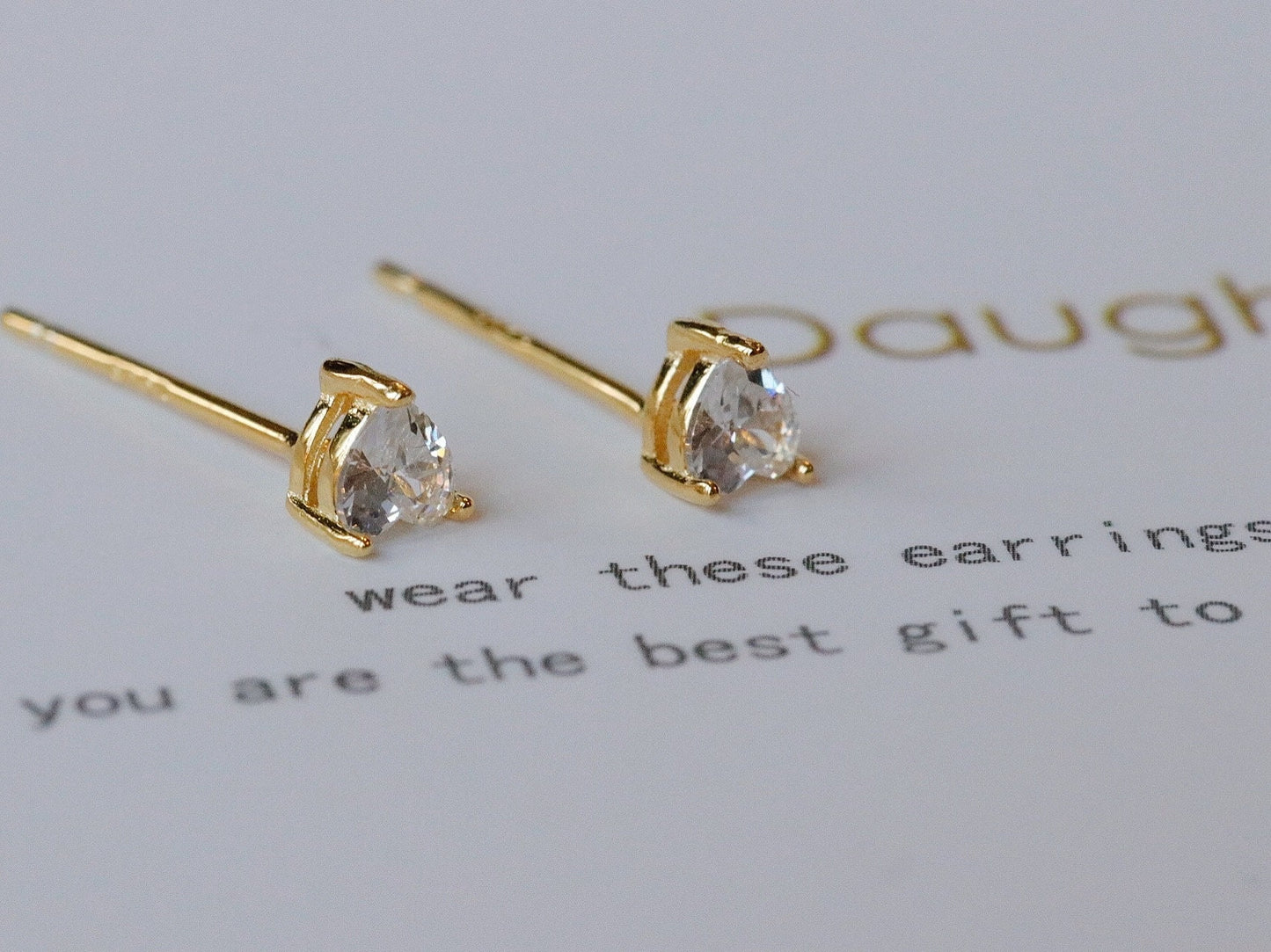 Tiny Sterling Silver CZ Daughter Studs Earrings With 18K Gold Plated / SYMBOLOGY Silver Gold Studs / Sentimental Gift For Daughter