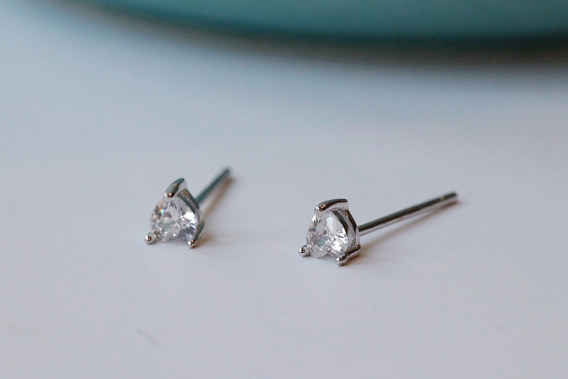 Tiny Sterling Silver CZ Daughter Studs Earrings With 18K Gold Plated / SYMBOLOGY Silver Gold Studs / Sentimental Gift For Daughter