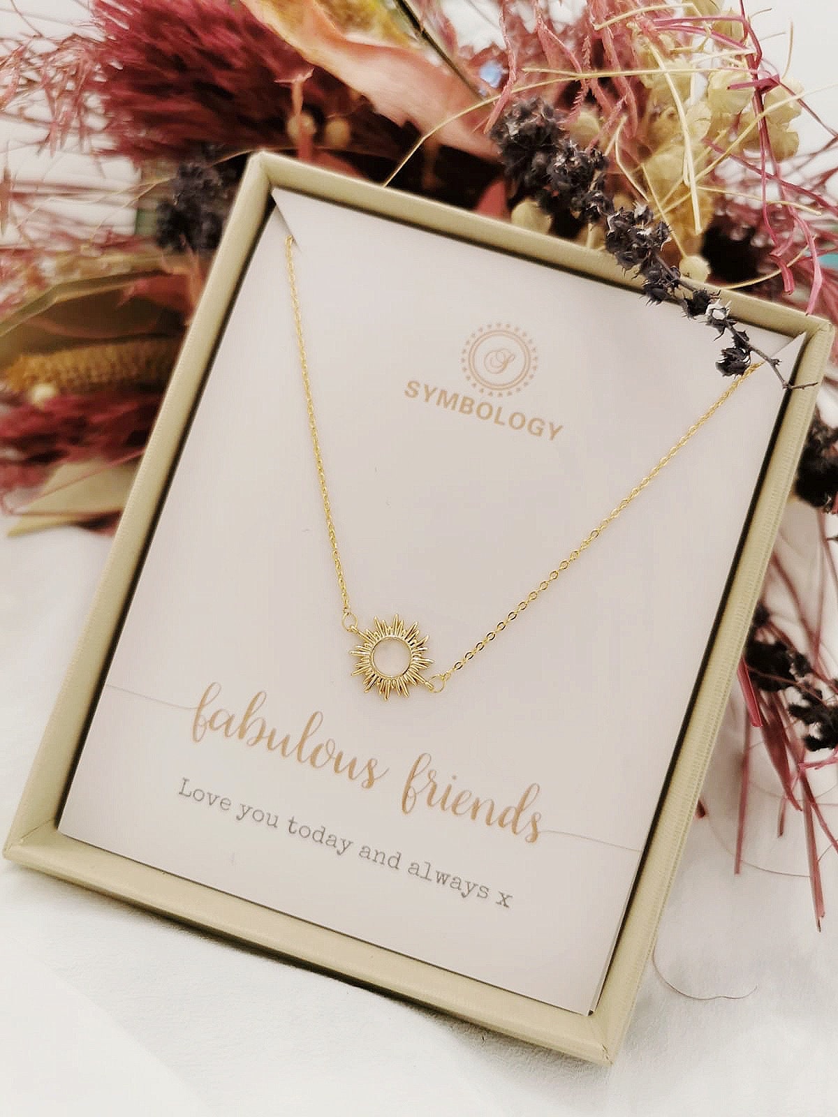 Fabulous Friends Necklace / SYMBOLOGY Dainty Sunburst Necklace / Sun Necklace With Gift Box / Best Friends / Fabulous Friends Gift