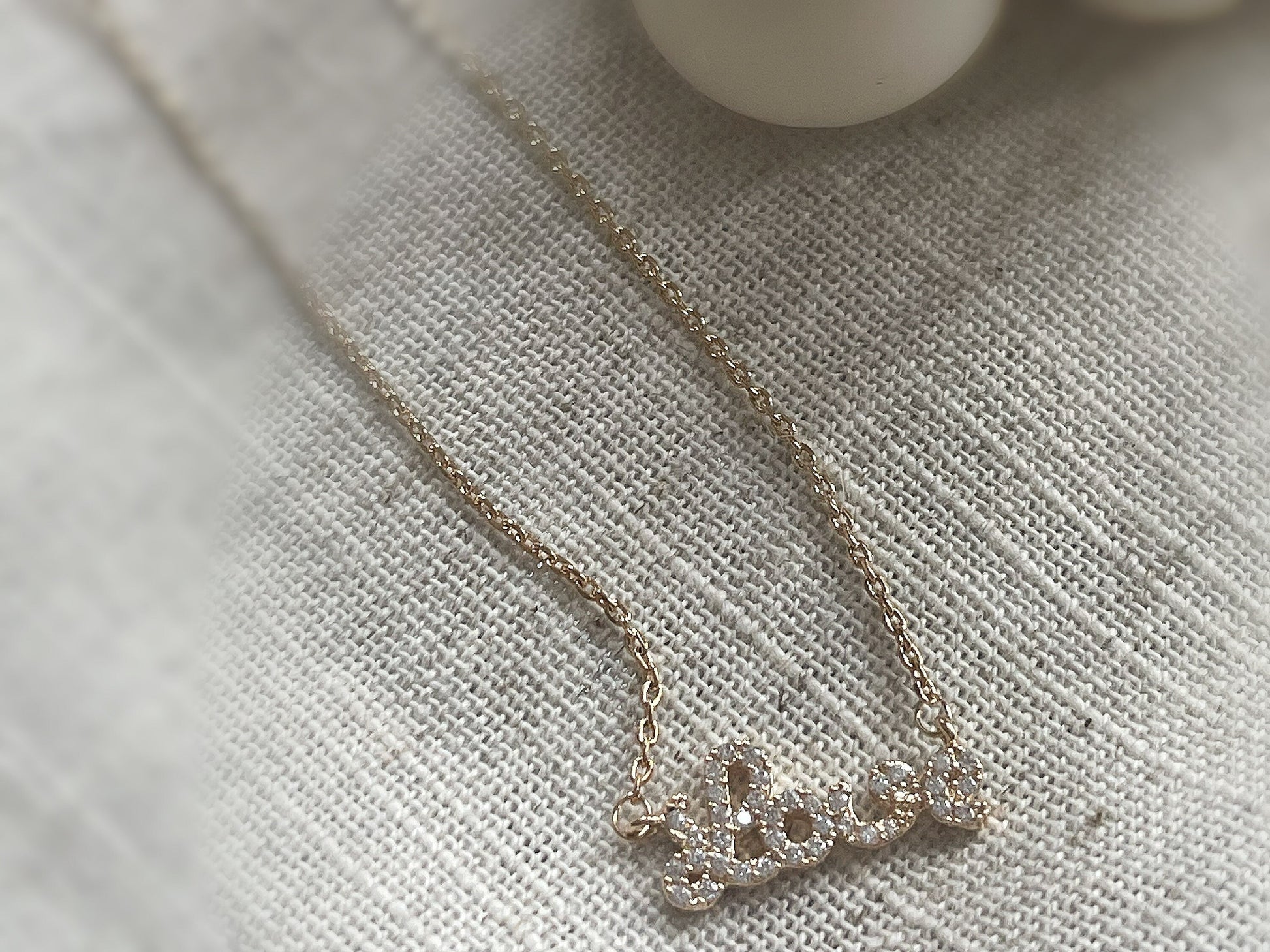 Love Word Necklace of SYMBOLOGY, Gold CZ Pave Love Letter Necklace, Gift For Her, Best Friends Gift, Personalized Love Necklace, Little Sis