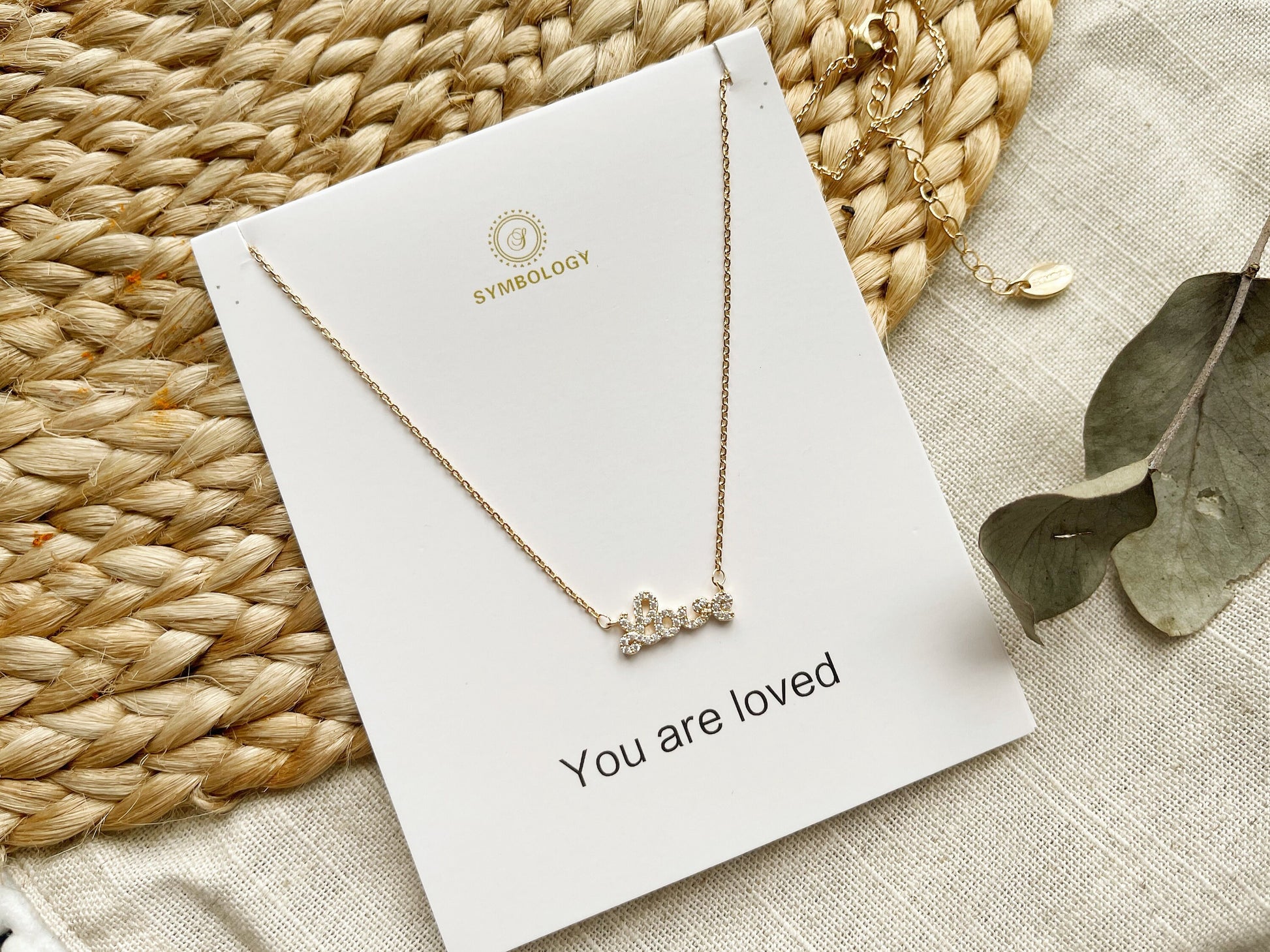 Love Word Necklace of SYMBOLOGY, Gold CZ Pave Love Letter Necklace, Gift For Her, Best Friends Gift, Personalized Love Necklace, Little Sis