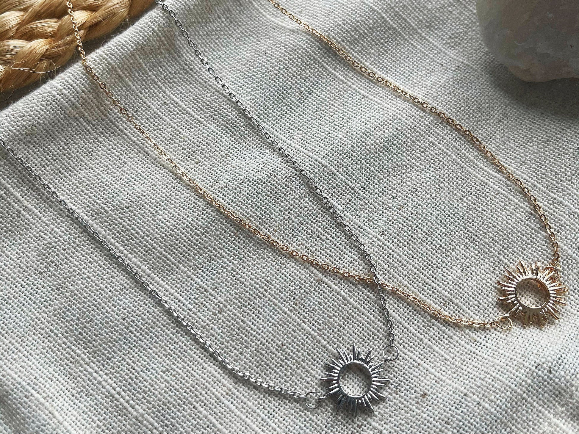 Mother Daughter Sunbeam Necklace for 2, Sterling Silver Sunburst Necklace, Gold Vermeil Mum & Me Duo Necklace, Dainty Necklace, Gift for Her