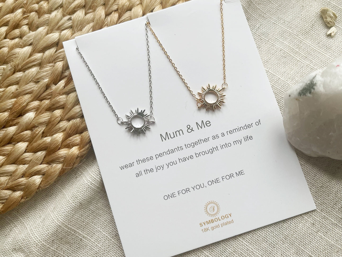 Mother Daughter Sunbeam Necklace for 2, Sterling Silver Sunburst Necklace, Gold Vermeil Mum & Me Duo Necklace, Dainty Necklace, Gift for Her