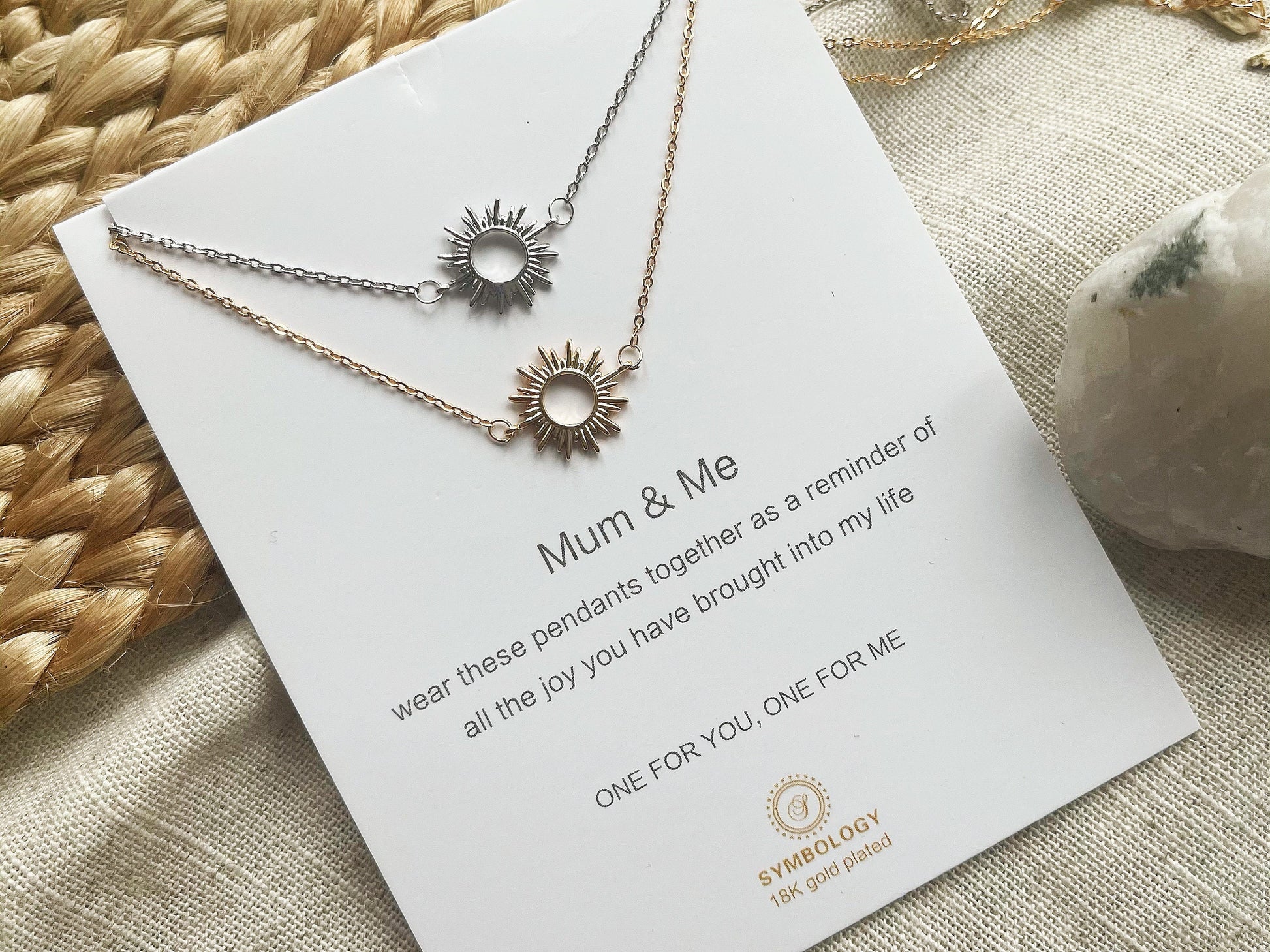 Mother Daughter Sunbeam Necklace for 2, Sterling Silver Sunburst Necklace, Gold Vermeil Mum & Me Duo Necklace, Dainty Necklace, Gift for Her