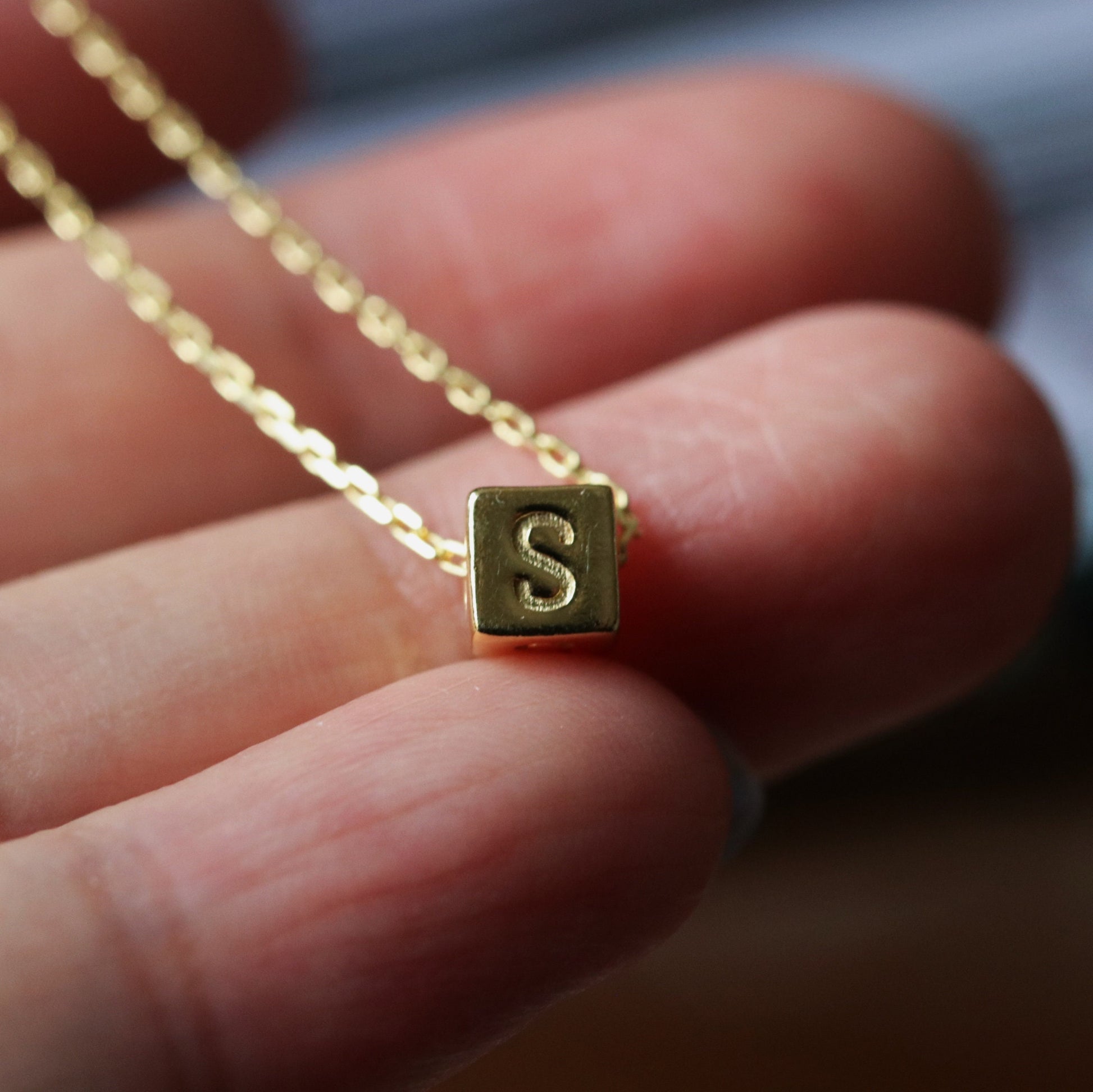 Sterling Silver Initial Necklace, Solid Silver Letter Cube Necklace, Personalised Alphabet Jewellery, Gift for Her, Valentines Gift