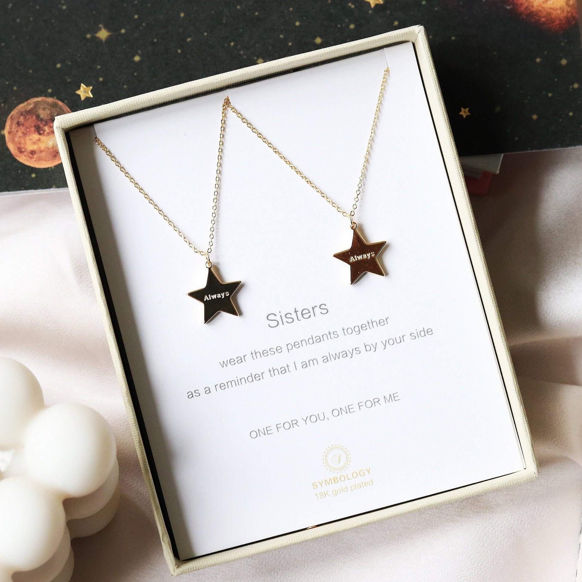 Gold Sister Star Necklace Gift Set, Gift for Big Sister & Little Sister, Best Friends Dainty Necklace, Rose Gold Star Necklace, Gift for Her