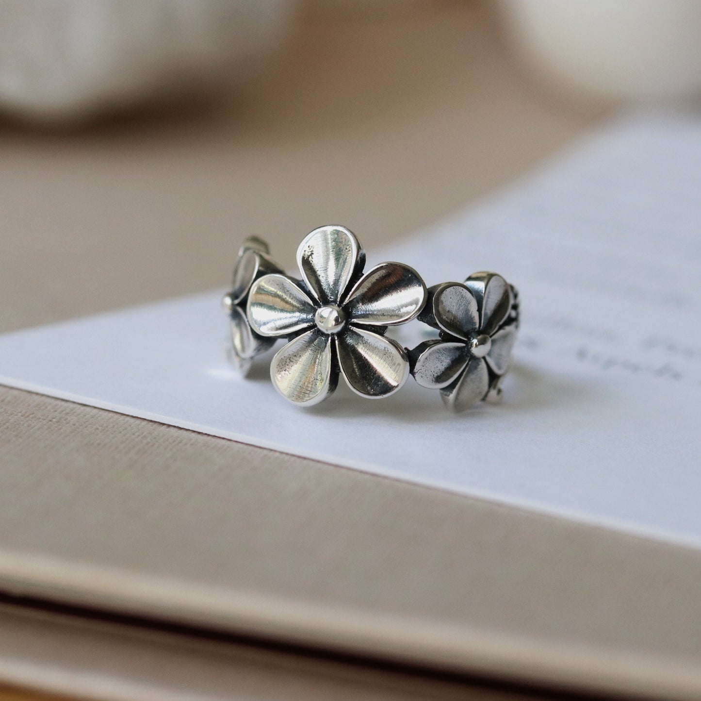 Handmade Flower Ring in Sterling Silver, Adjustable Floral Ring Open Ring, Modern Minimal Adjustable Open Ring, Stackable Ring, Gift for Her