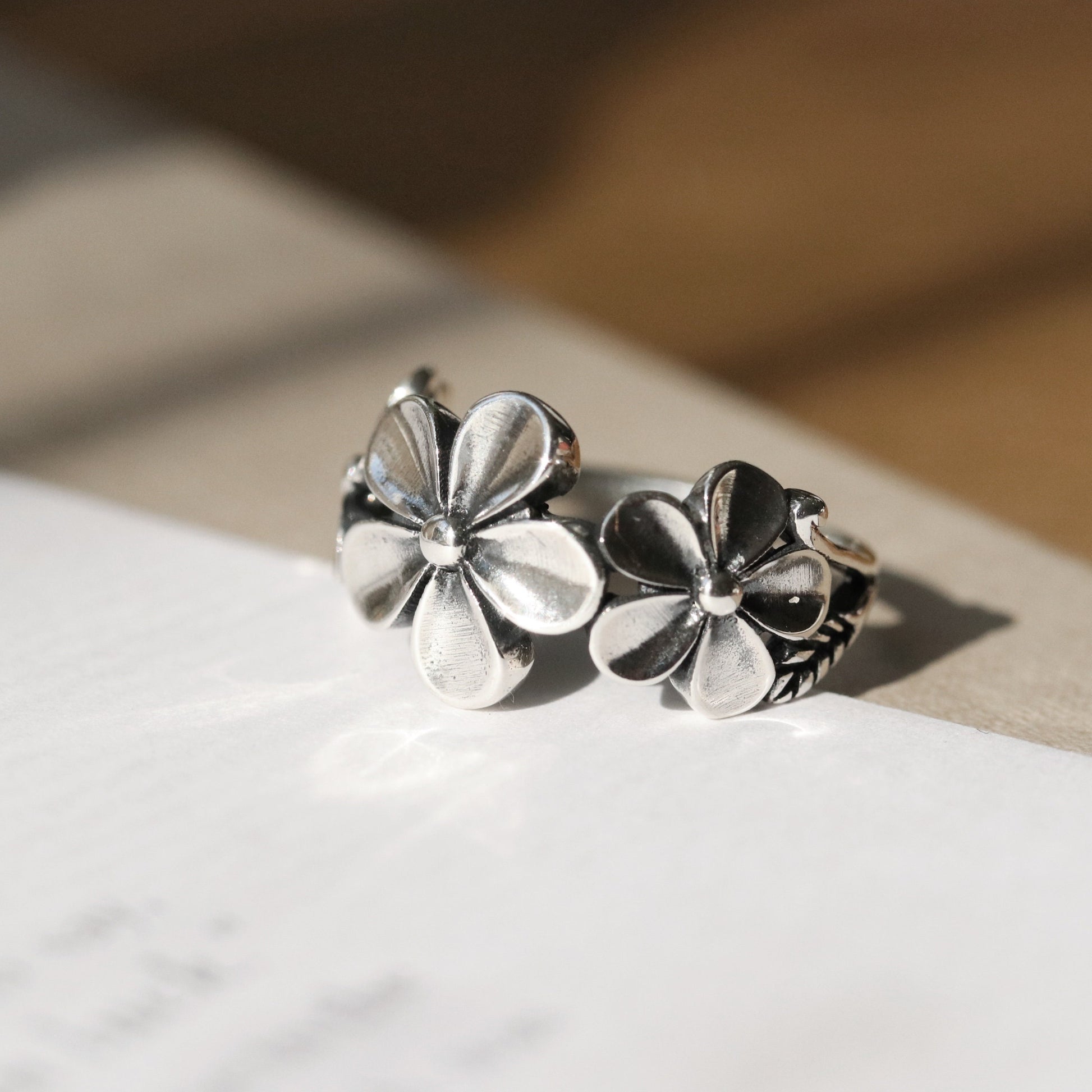 Handmade Flower Ring in Sterling Silver, Adjustable Floral Ring Open Ring, Modern Minimal Adjustable Open Ring, Stackable Ring, Gift for Her