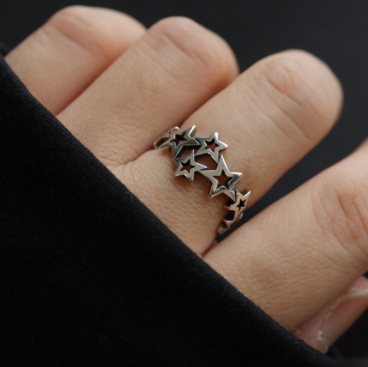 Sterling Silver Star Open Ring, Sterling Silver Stars Stackable Ring , 925 Silver Vintage Statement Ring,Stackable Open Rings, Gift for Her