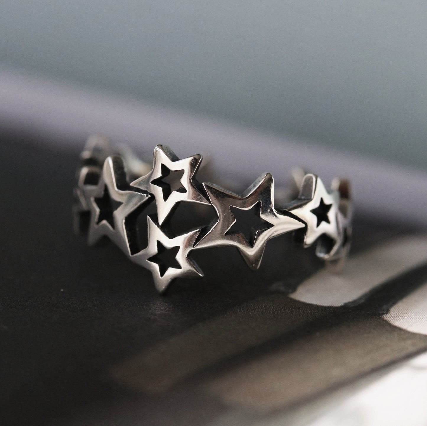 Sterling Silver Star Open Ring, Sterling Silver Stars Stackable Ring , 925 Silver Vintage Statement Ring,Stackable Open Rings, Gift for Her