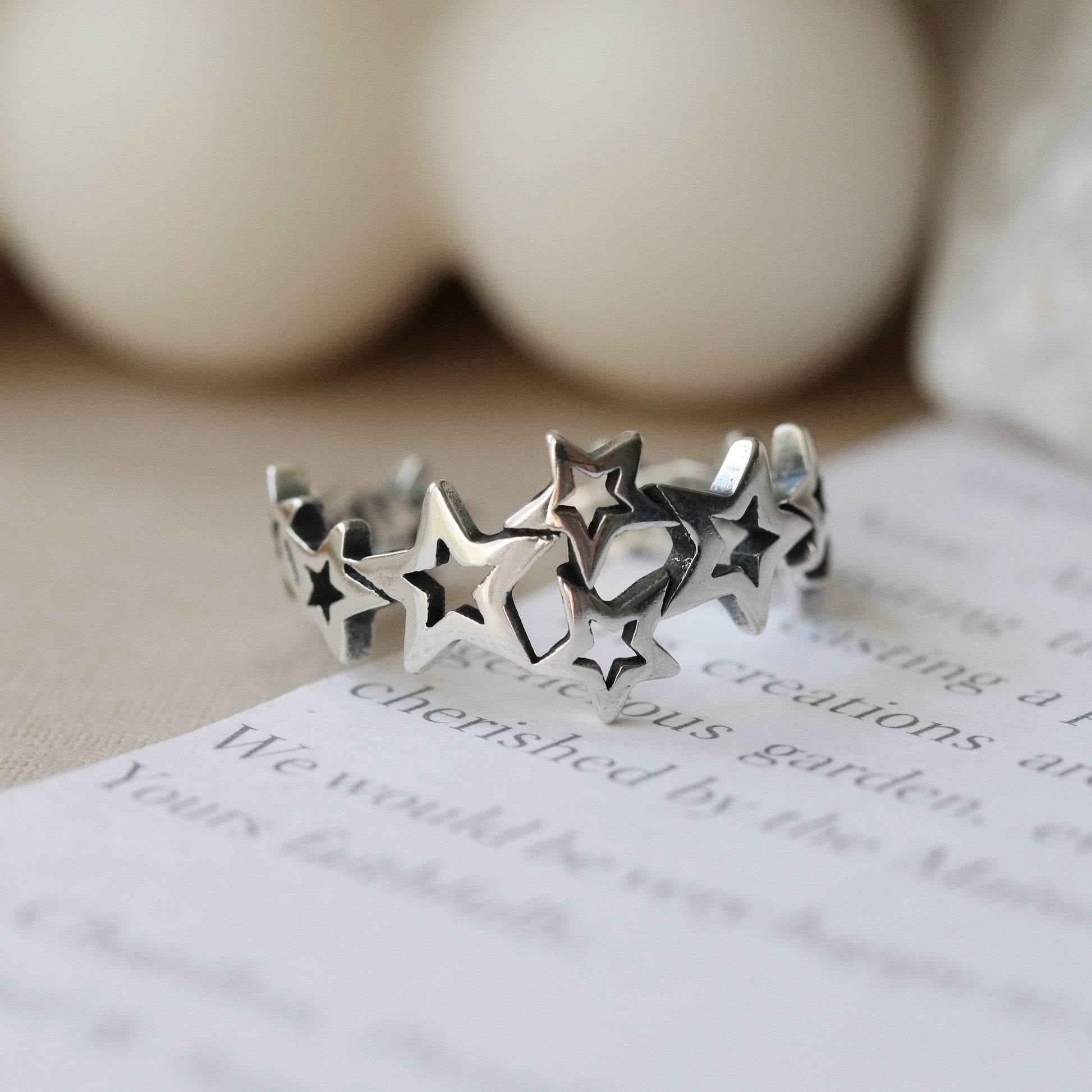 Sterling Silver Star Open Ring, Sterling Silver Stars Stackable Ring , 925 Silver Vintage Statement Ring,Stackable Open Rings, Gift for Her