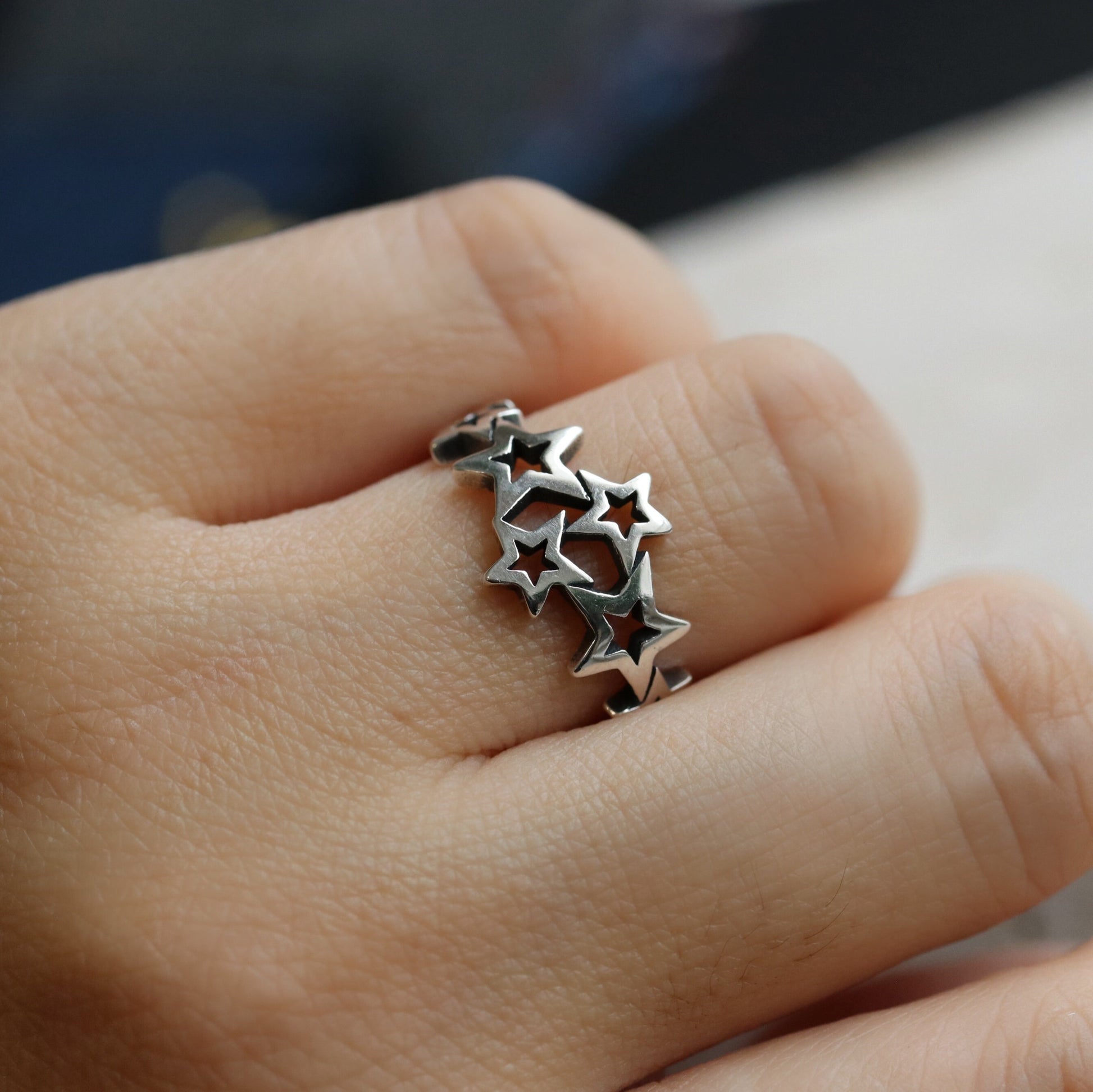 Sterling Silver Star Open Ring, Sterling Silver Stars Stackable Ring , 925 Silver Vintage Statement Ring,Stackable Open Rings, Gift for Her