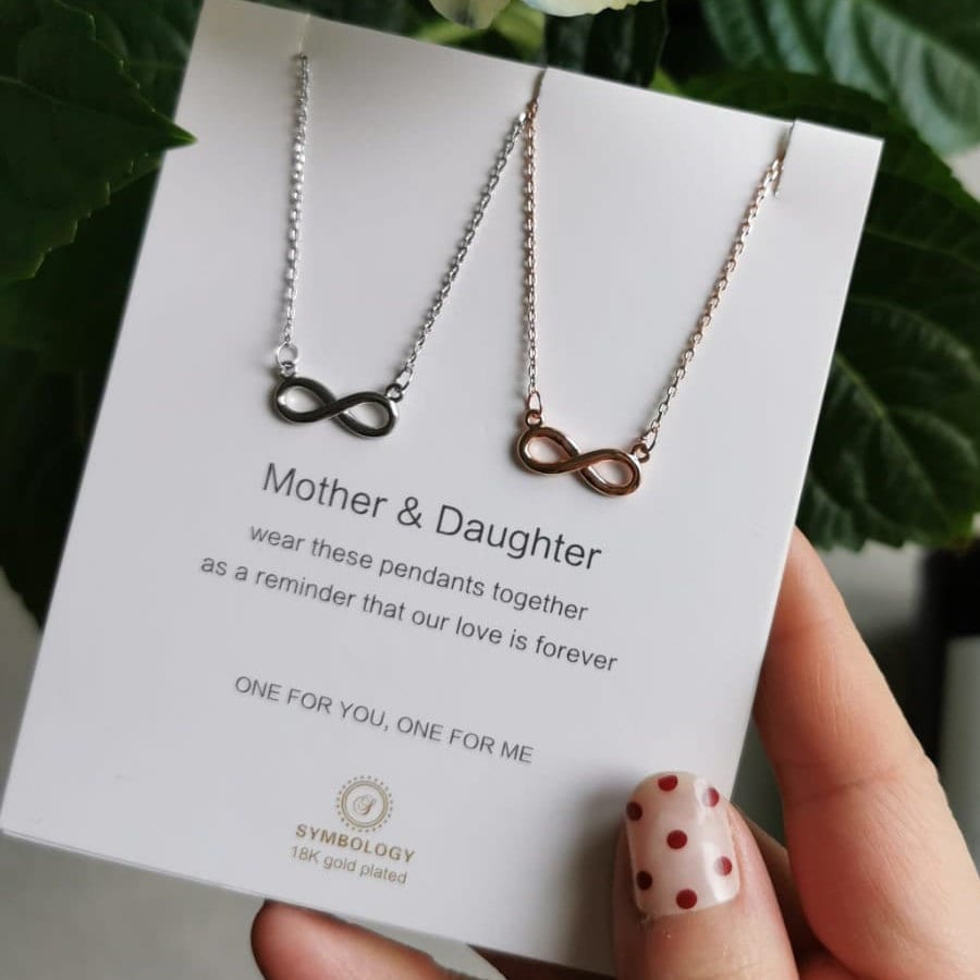 Mother Daughter Infinity Necklace, Sterling Silver Mother Daughter Duo Necklace, Symbology Pendant Charm Necklace, Mothers Day Gift for Her