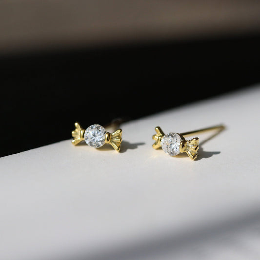 Tiny CZ Pave Candy Earrings, Minimalist Sweet Stud Earrings, Dainty Gold Diamante Studs, Unique Cute Womens Jewellery, Gift for Her