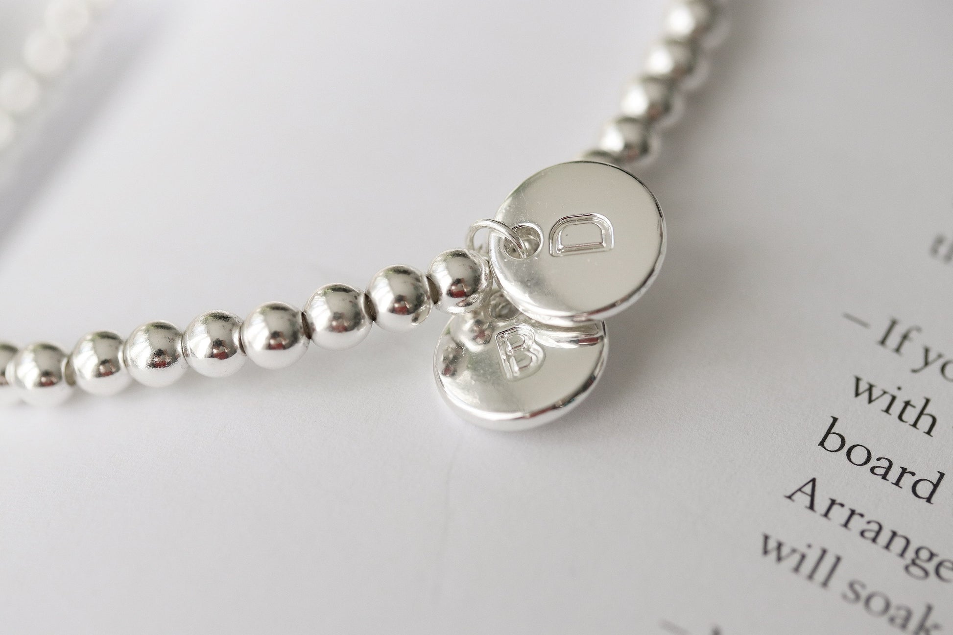 Silver Beaded Elastic Initial Bracelet, Personalised Bracelet, Sentimental Gift, Silver Stretch Charm Bracelet, Birthday Gift for Her, 4mm