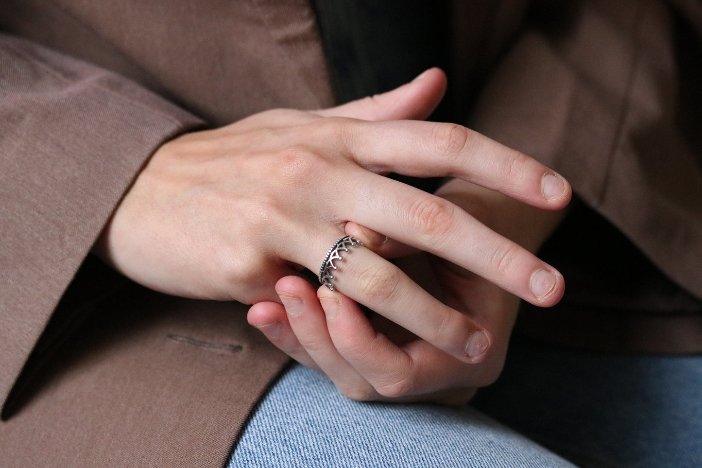 Handmade Crown Ring in Sterling Silver, Adjustable Vintage Polished Crown Open Ring, Minimalist Adjustable Stackable Ring, Gift for Her