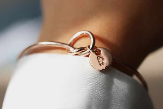 Personalised Knot Initial Adjustable Open Bangle, Silver Birthstone Charm Bracelet,-Friend-Mum-Sister Bracelet Bangle, Birthday Gift For Her