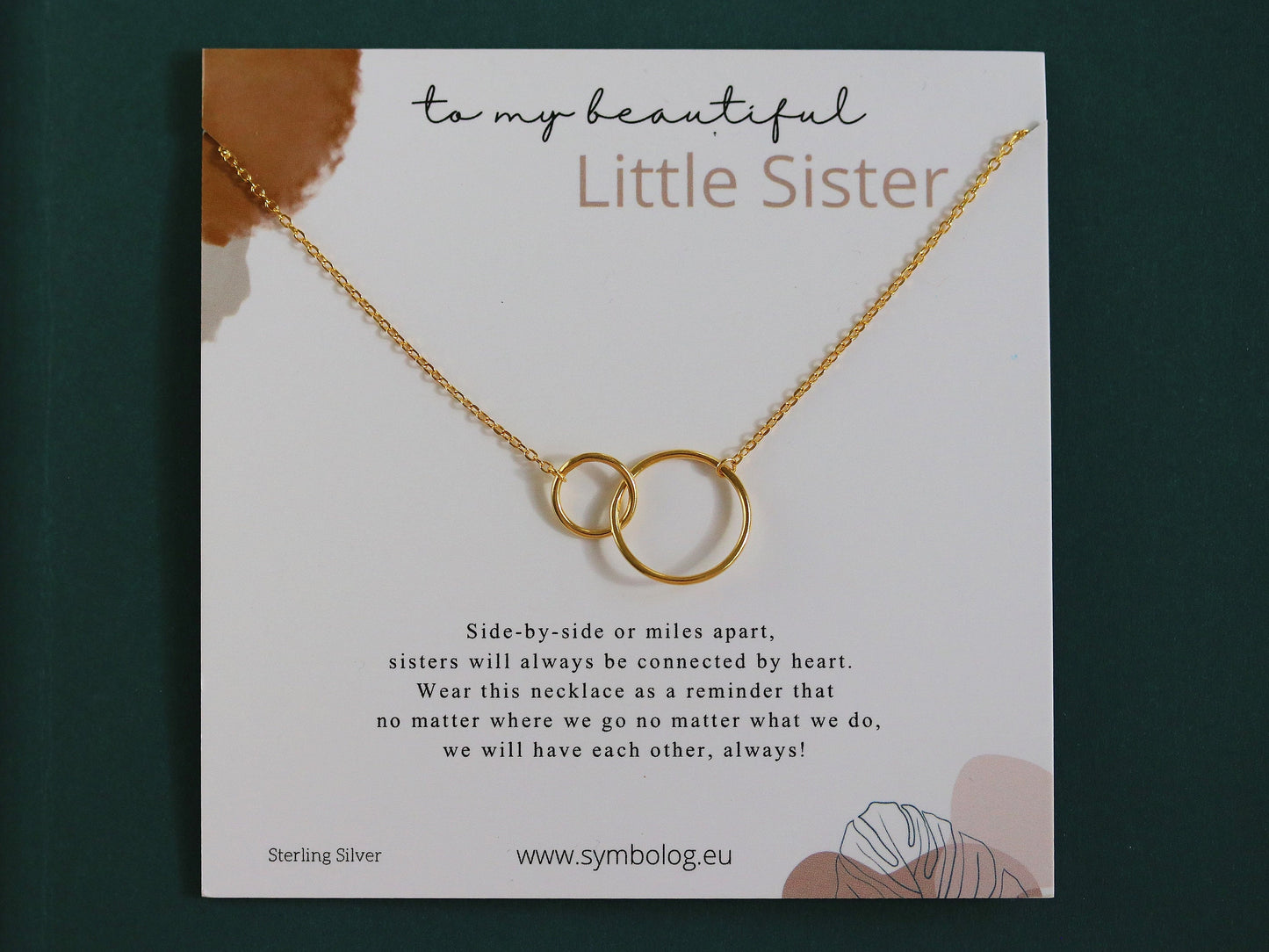 Sterling Silver Little Sister Necklace, Silver Double Circle Sister Necklace, Gold Interlinked Love Heart Necklace, Birthday Gift For Her