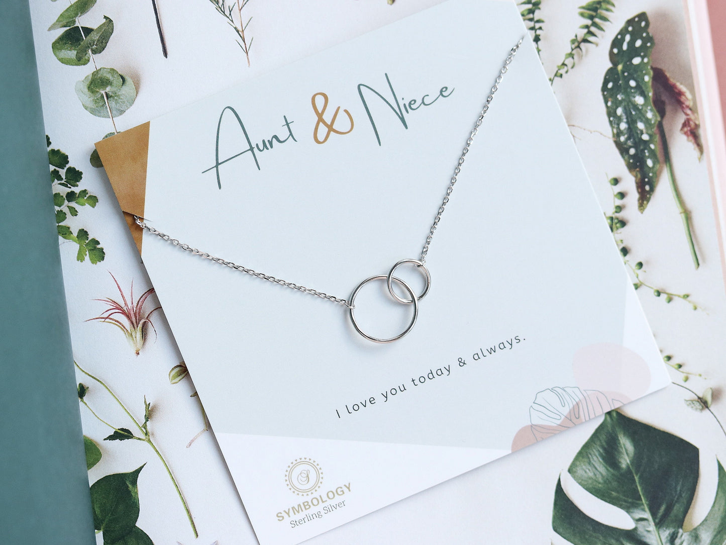 Sterling Silver Aunt & Niece Necklace, Silver Double Circle Necklace, Gold Interlinked Love Heart Necklace, Birthday Gift For Her