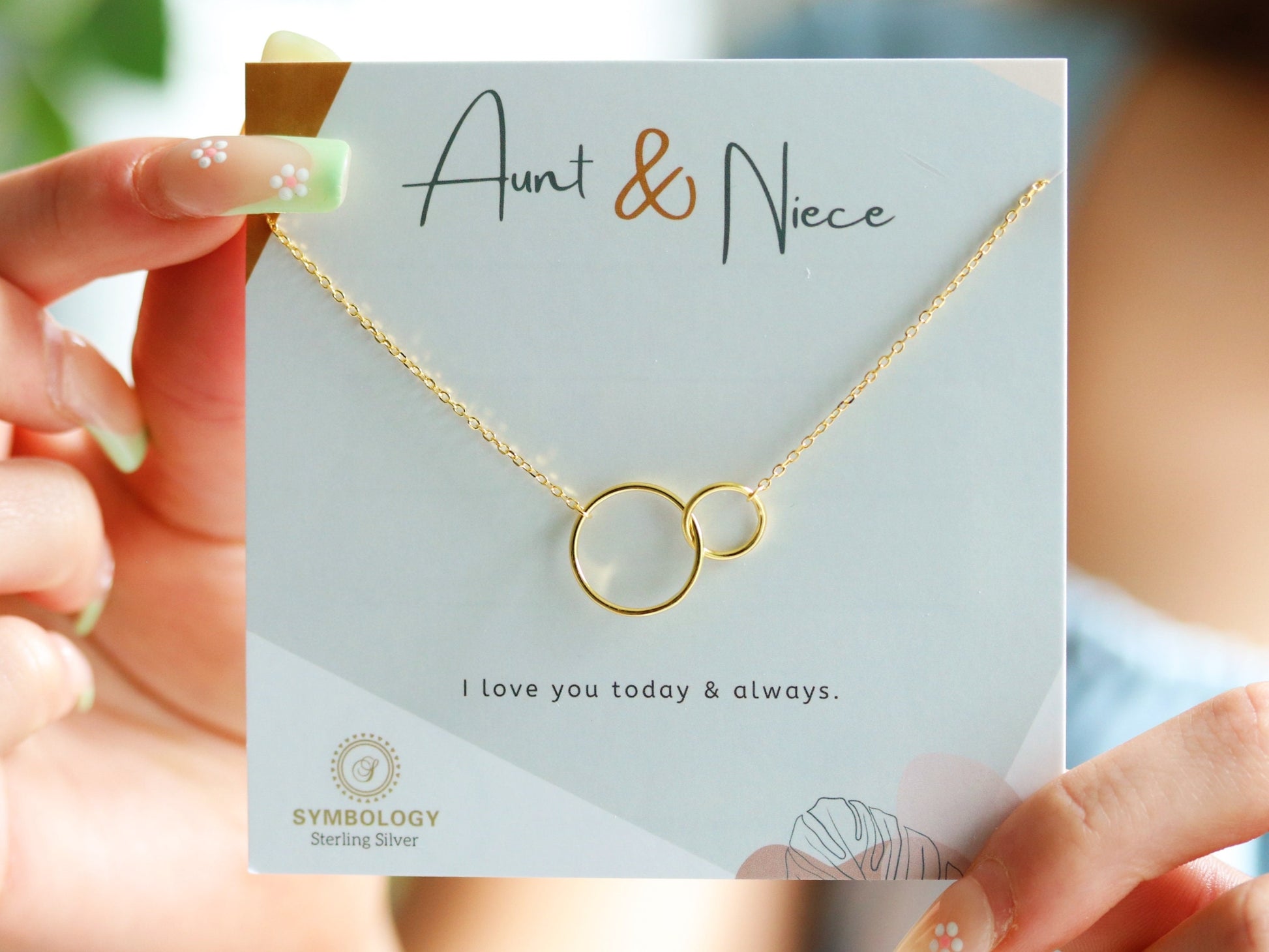 Sterling Silver Aunt & Niece Necklace, Silver Double Circle Necklace, Gold Interlinked Love Heart Necklace, Birthday Gift For Her