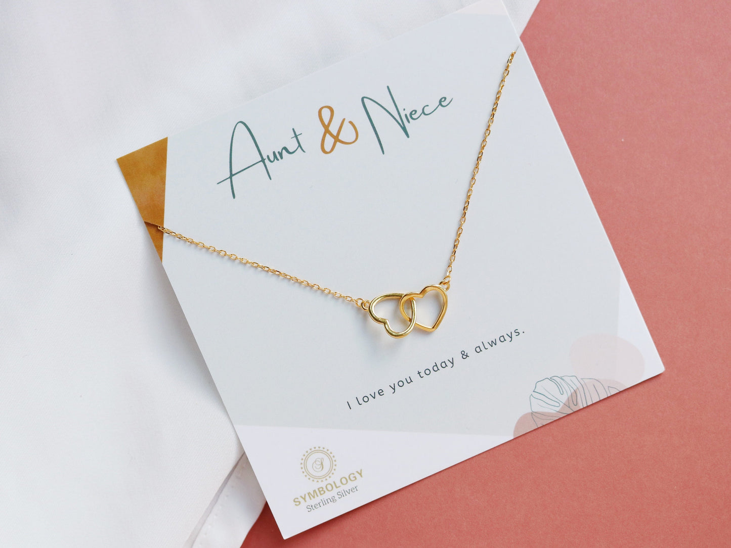 Sterling Silver Aunt & Niece Necklace, Silver Double Circle Necklace, Gold Interlinked Love Heart Necklace, Birthday Gift For Her