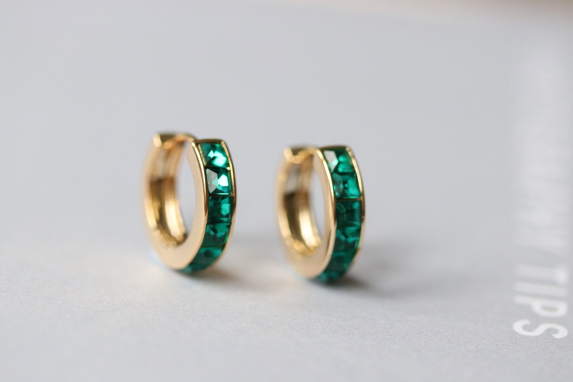 Gold May Birthstone Hoops Earrings, Swarovski crystal earrings, Gold Emerald CZ Crystal Hoops, Christmas Gifts for Her/Mum/Friend,