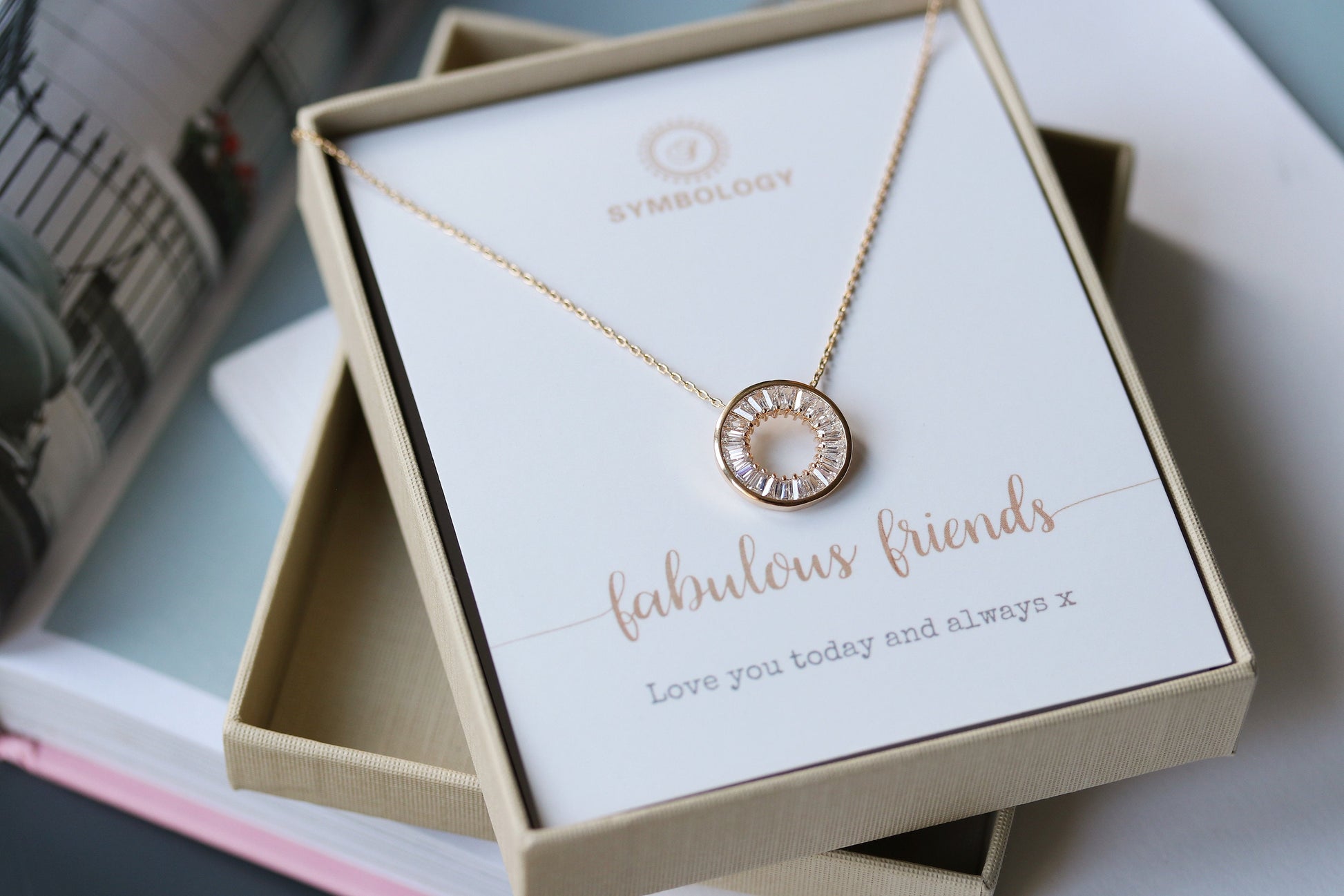 Gold CZ Pave Open Circle Friends Necklace / CZ Pave Circle Love Necklace / BFF Gift / Leaving Bestie Gift for Friend / Waterproof Necklace /