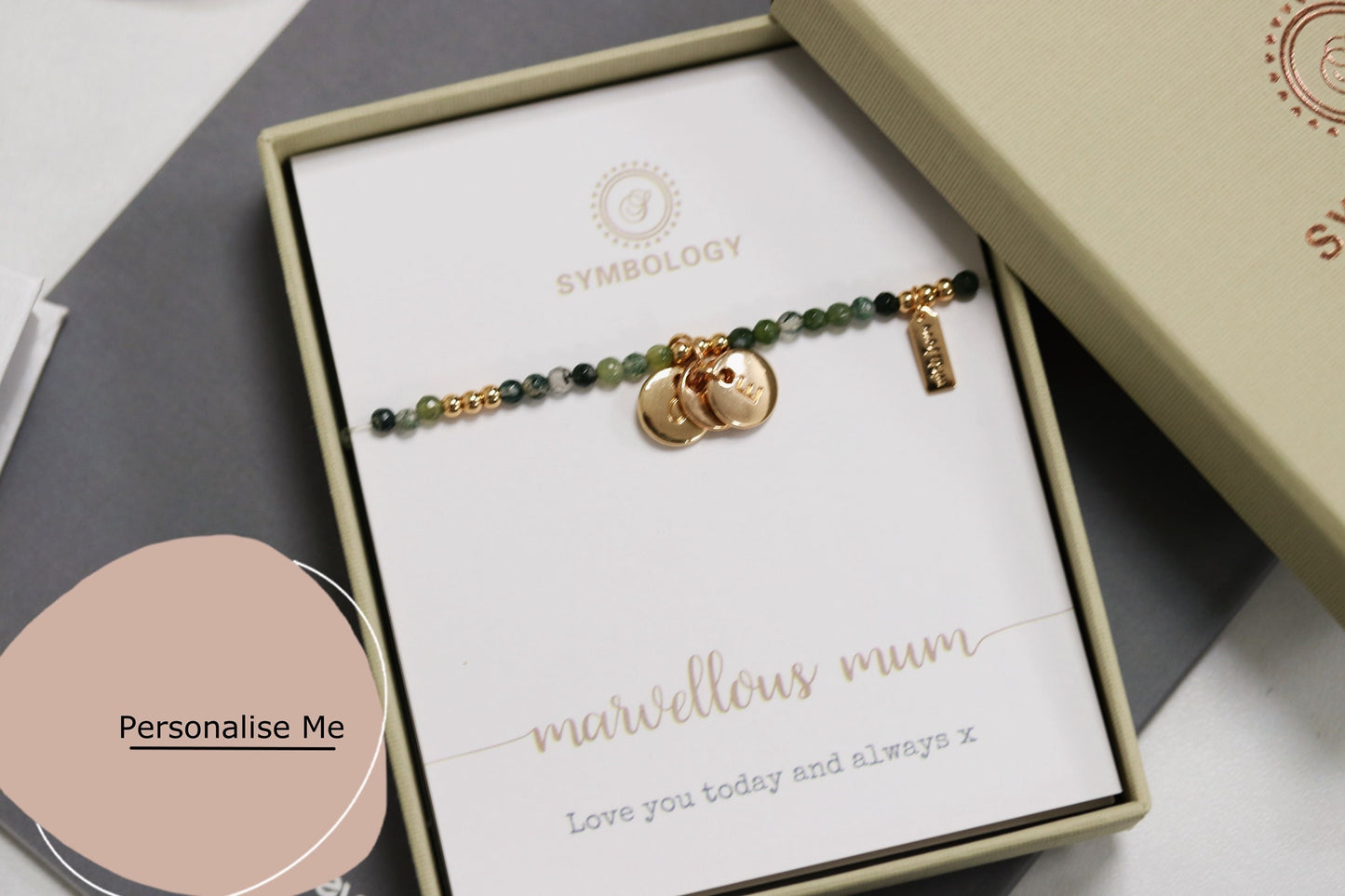 Emerald Personalised Initial Bracelet in Gold, May Birthstone Jewelry Mother's Gift For Her, Stackable Minimalist Bracelet, Gift for Mom